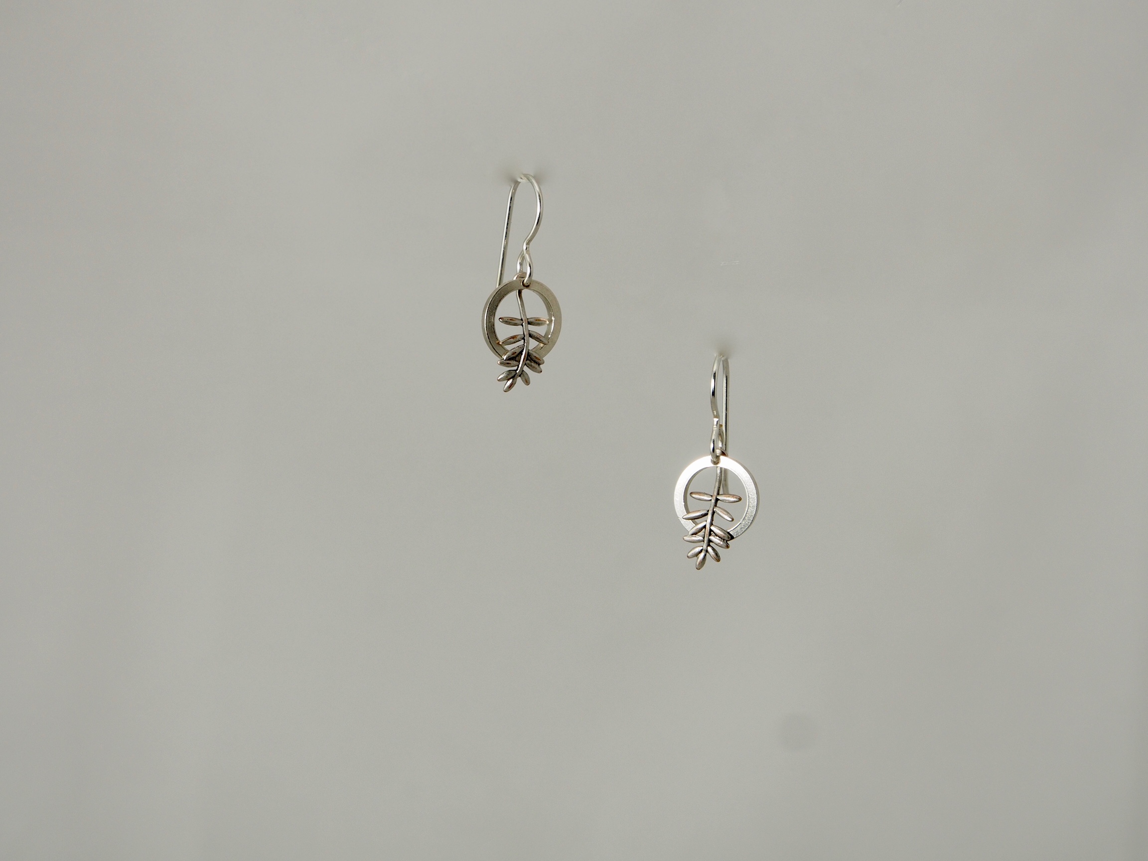 Circle of Leaf Earrings in Sterling Silver with Silver Plate Leaves