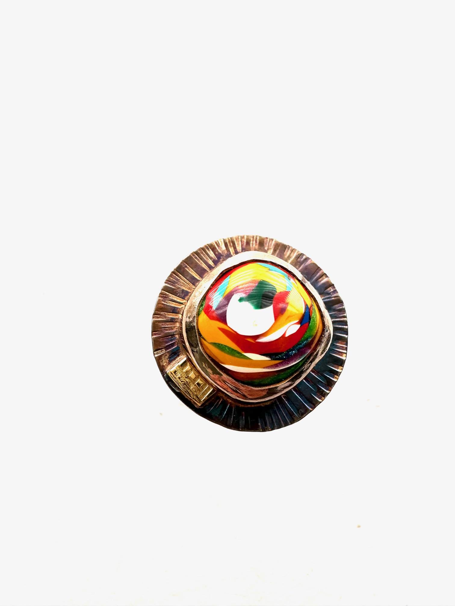 Image of Sterling Silver, Fine Silver Bezel, 18k Gold, and Surfite Ring, Size 6.75 by Julie Shaw