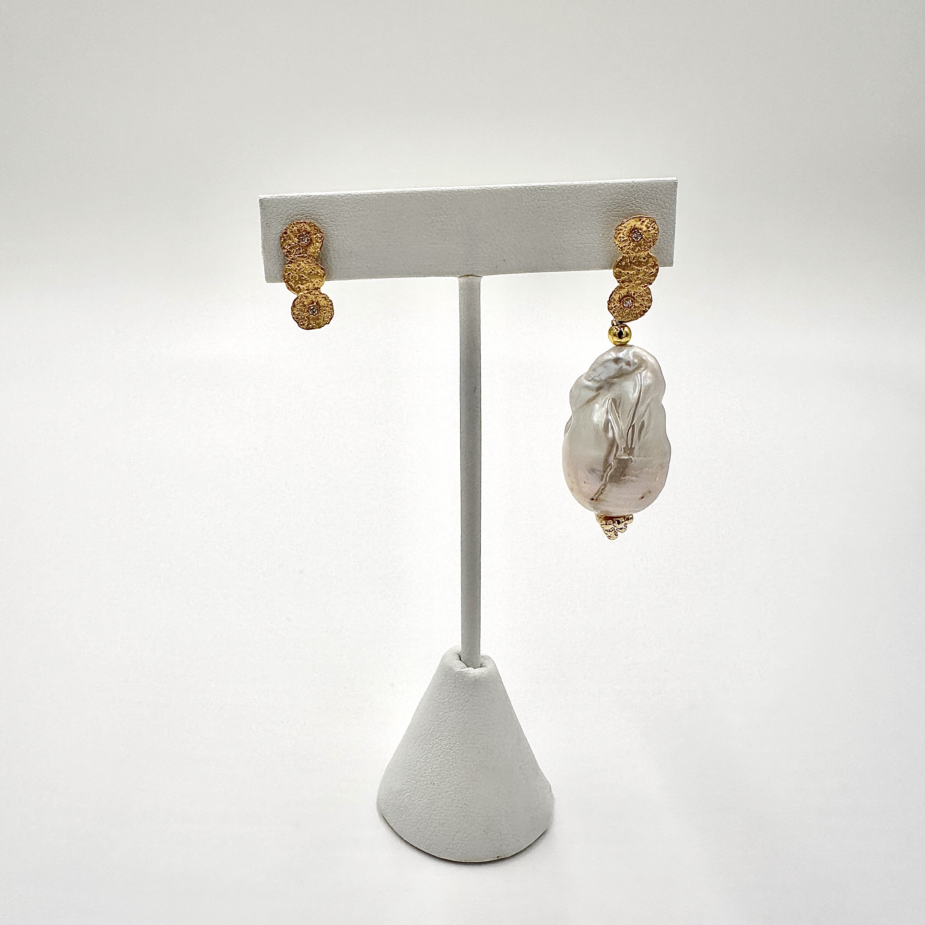 Image 2 for 24 Karat Gold and Diamond Triple Disc Earrings