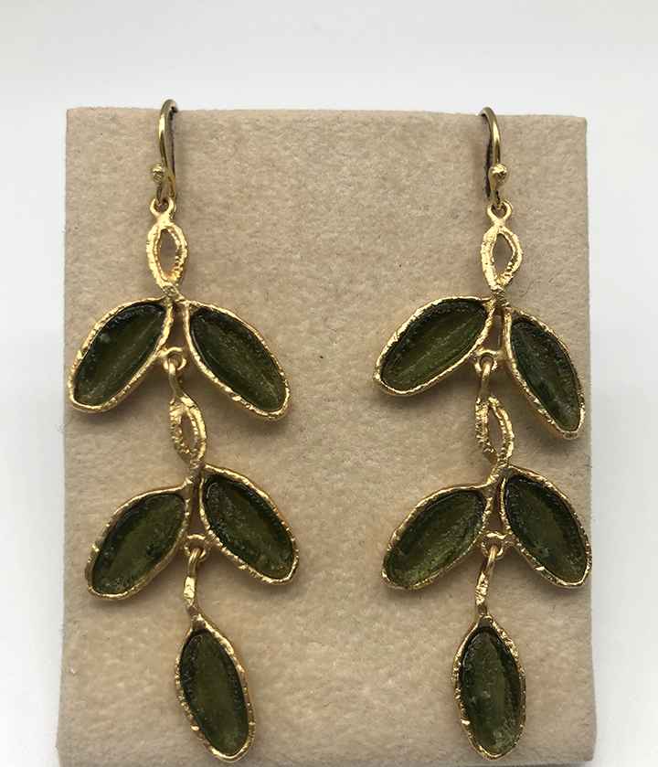 Image 1 for Sage 5 Leaf Drop Wire Earrings 2 1/4 Sage 5 Leaf Drop Wire Earrings 2 1/4