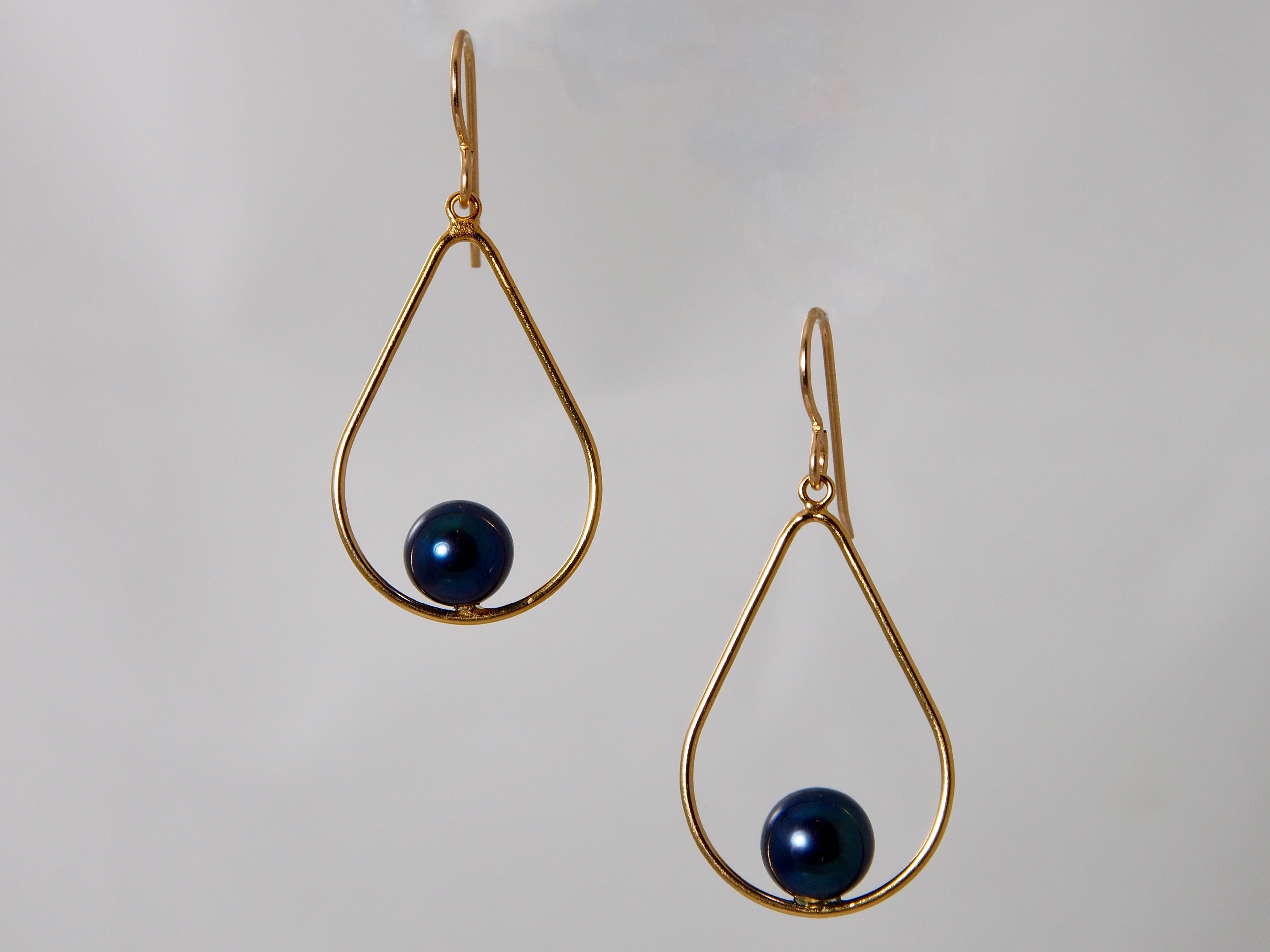 Blue Pearl Drop Earrings - 14k Gold Plate/Blue Pearl