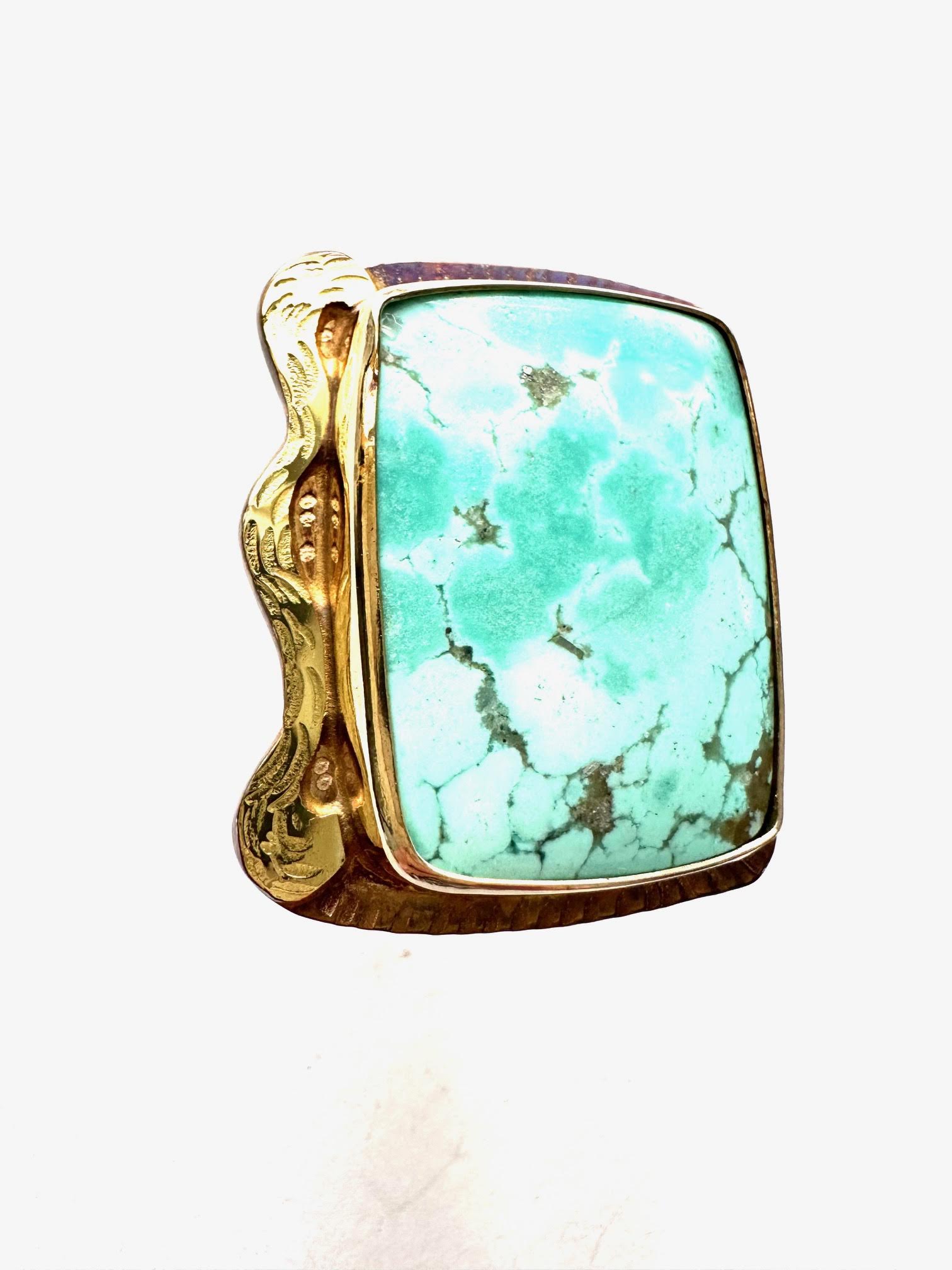 Image of Sterling Silver, Fine Silver Bezel, 18k Gold, and Turquoise Ring - Size 9.75 by Julie Shaw
