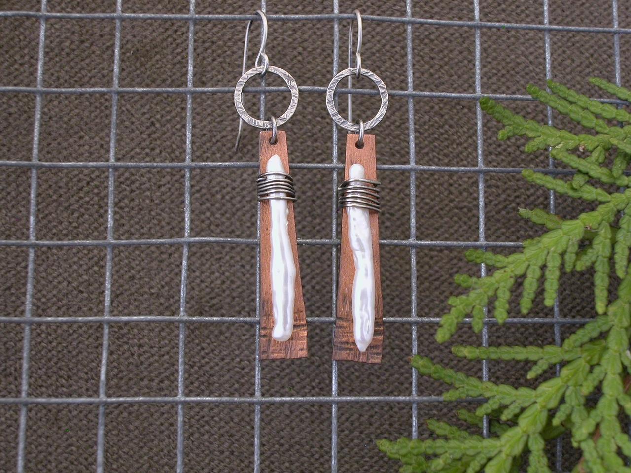 SS and Copper and Pearl Earrings