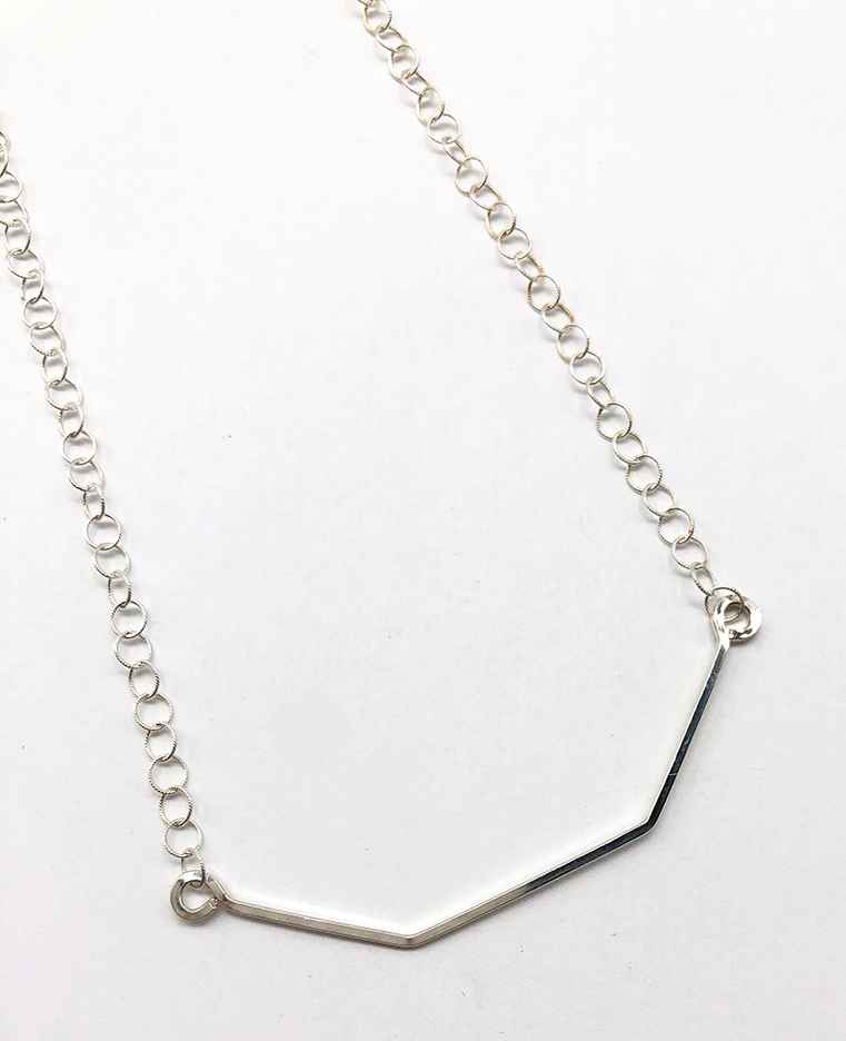 Sterling Small Hex Bar Short Necklace