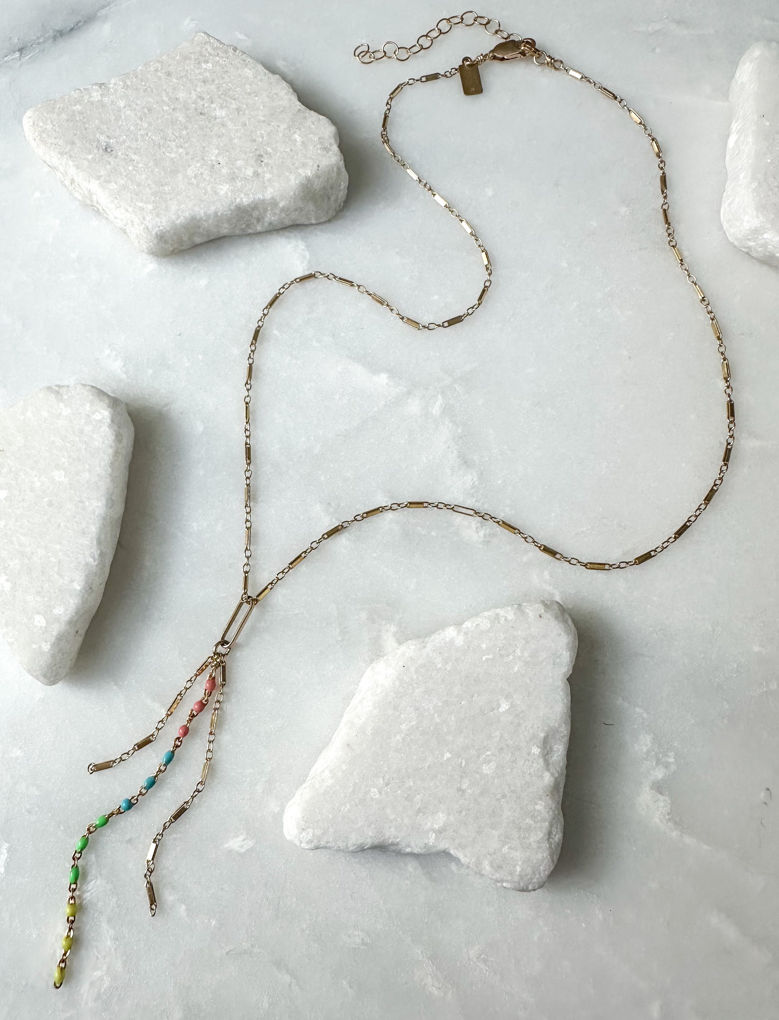 Image of Chain Link Enamel Fringe Drop Necklace - 14k Gold Fill - Trunk Show by  RACH B Jewelry