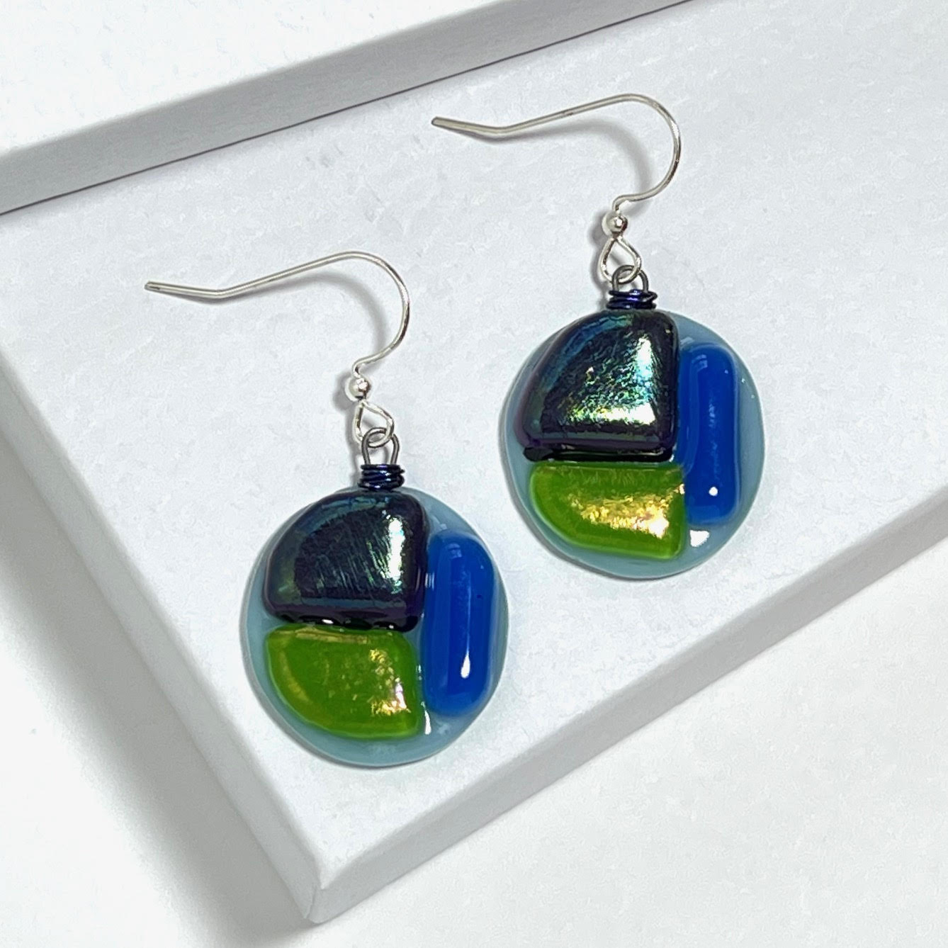INSPIRE Fused Glass Blue and Green Earrings