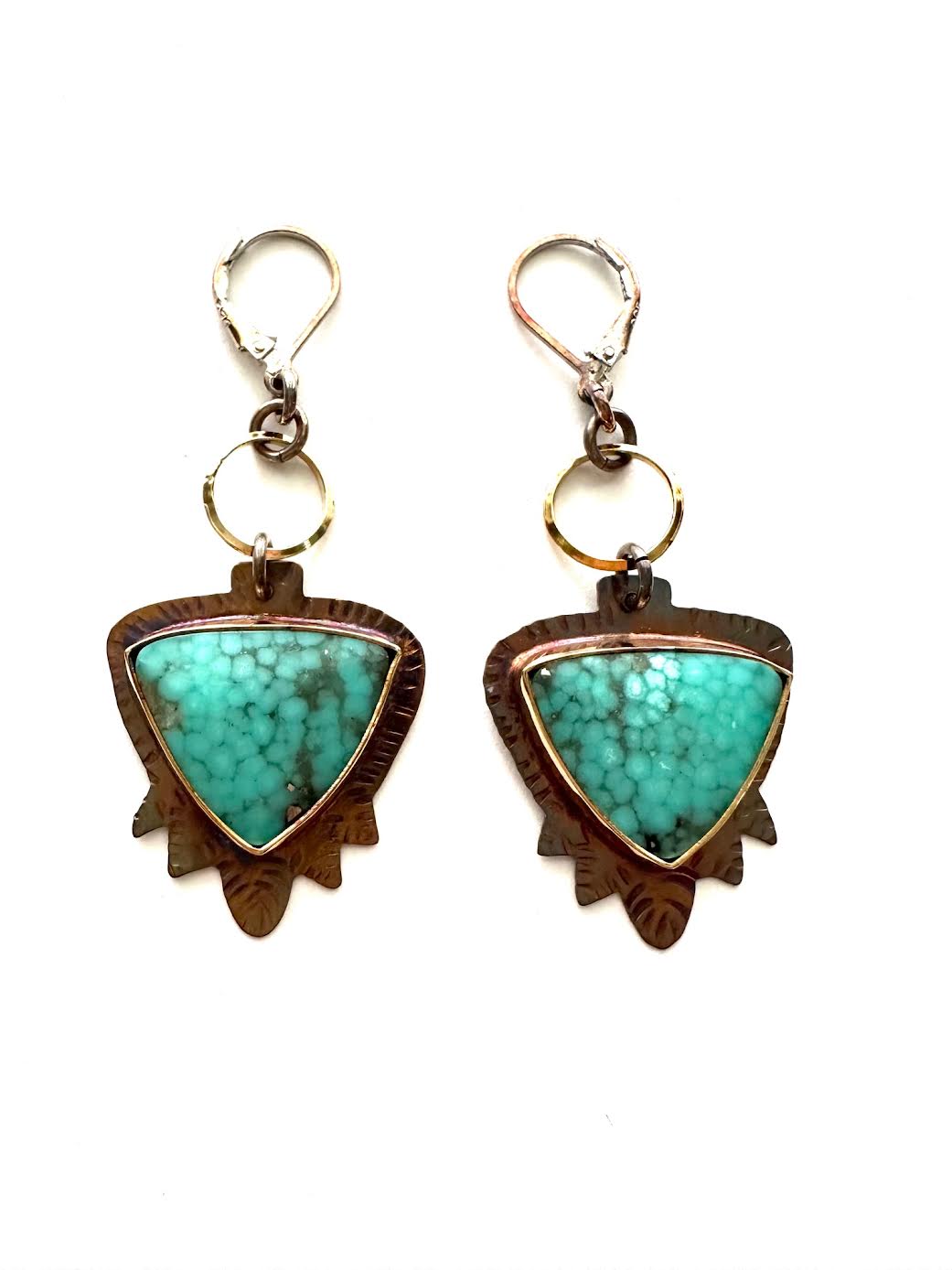 Image of Sterling Silver, Fine Silver Bezels, and Turquoise Earrings by Julie Shaw