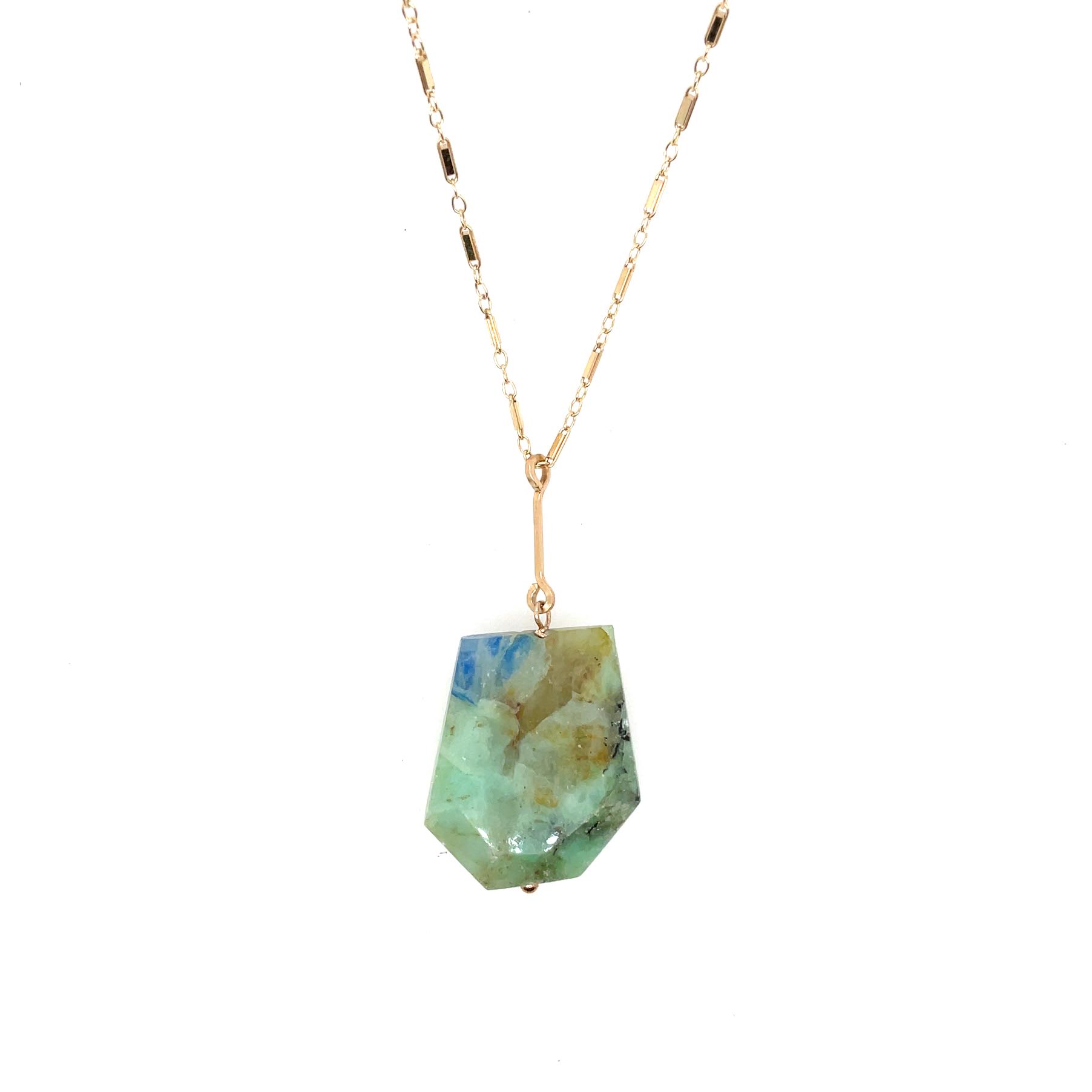 Image of Chrysoprase Slab Y Bar Drop Necklace - 14k Gold Fill - Trunk Show by  RACH B Jewelry