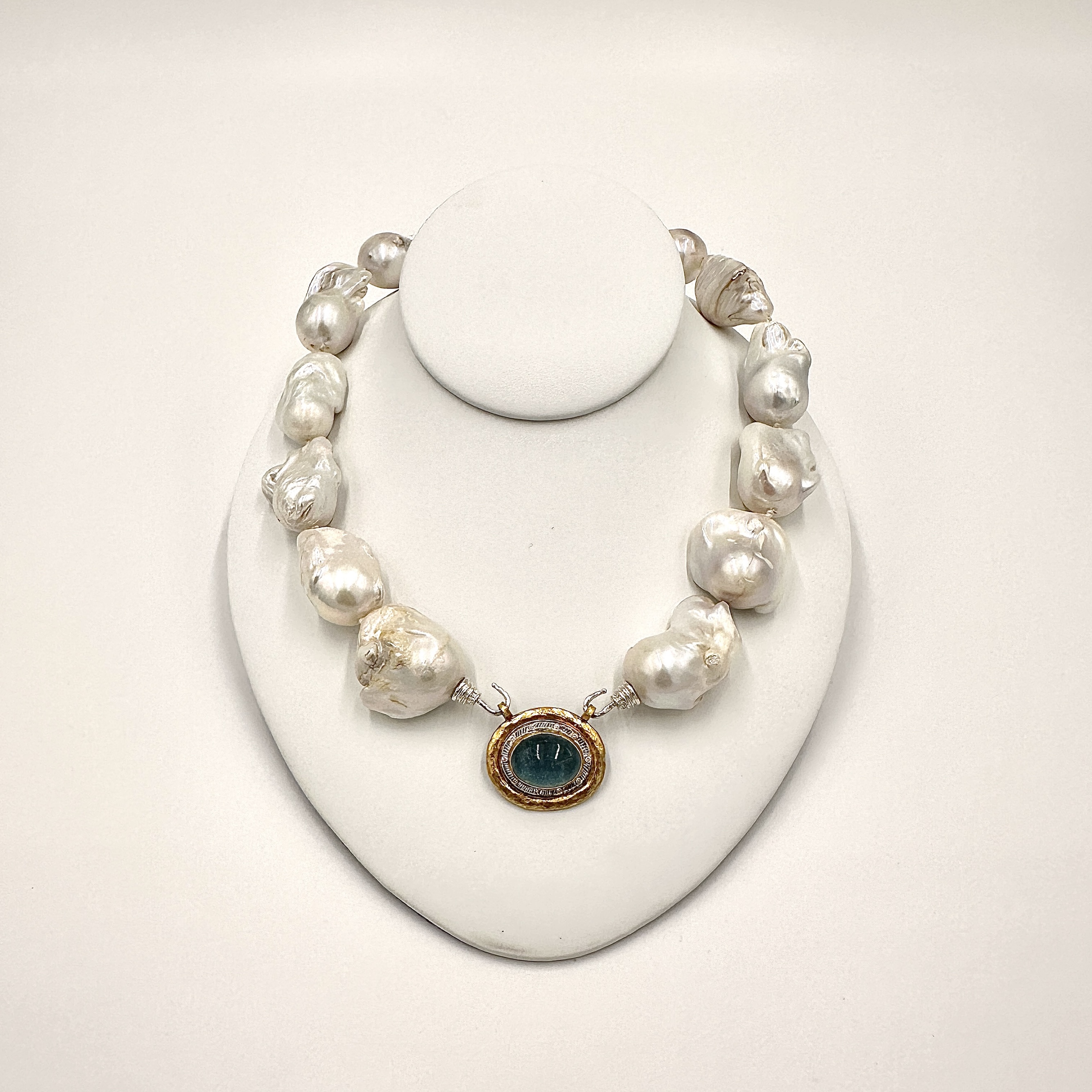 Image 2 for 24 Karat and Oxidized Sterling Aquamarine Centerpiece with Diamond