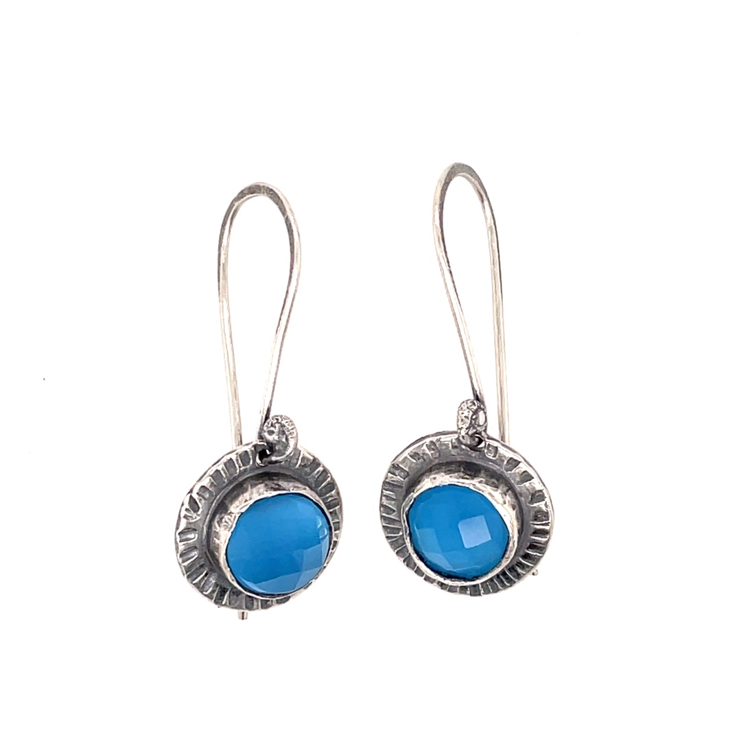 Image 1 for Cornflower Blue Rose Cut Chalcedony in Sterling Earrings Cornflower Blue Rose Cut Chalcedony in Sterling Earrings