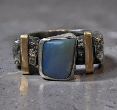 Image of Sandcast Raw Opal Ring, Size 7 by Pam Sable