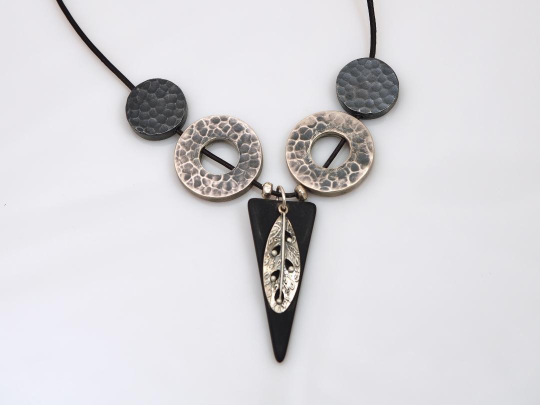 Image of Sterling/Glass and Leather Necklace by Barbara Rand
