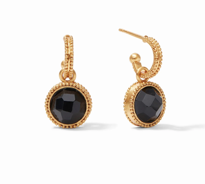 Image of Obsidian Black Fleur-de-Lis Hoop & Charm Earrings by Julie Vos