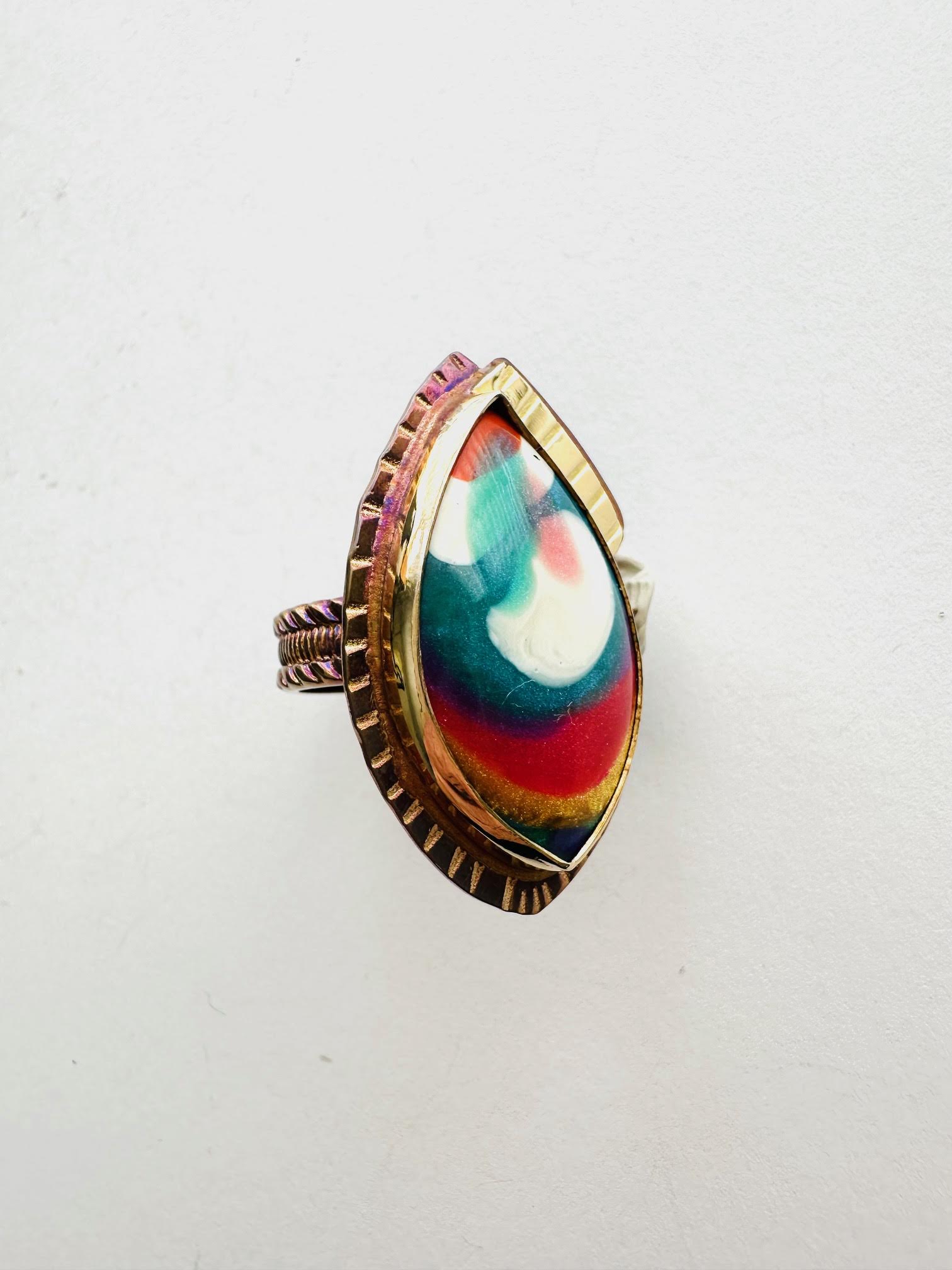 Image 2 for Sterling Silver, Fine Silver Bezel, 18k Gold, and Surfite Ring, Size 7