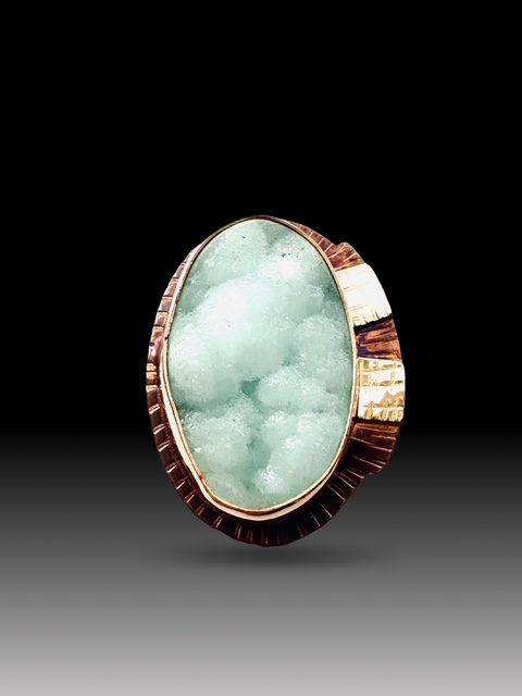 Image of 4 Sterling Silver, Fine Silver Bezel, 18k Gold, and Hemimorphite Ring - Size 8 by  