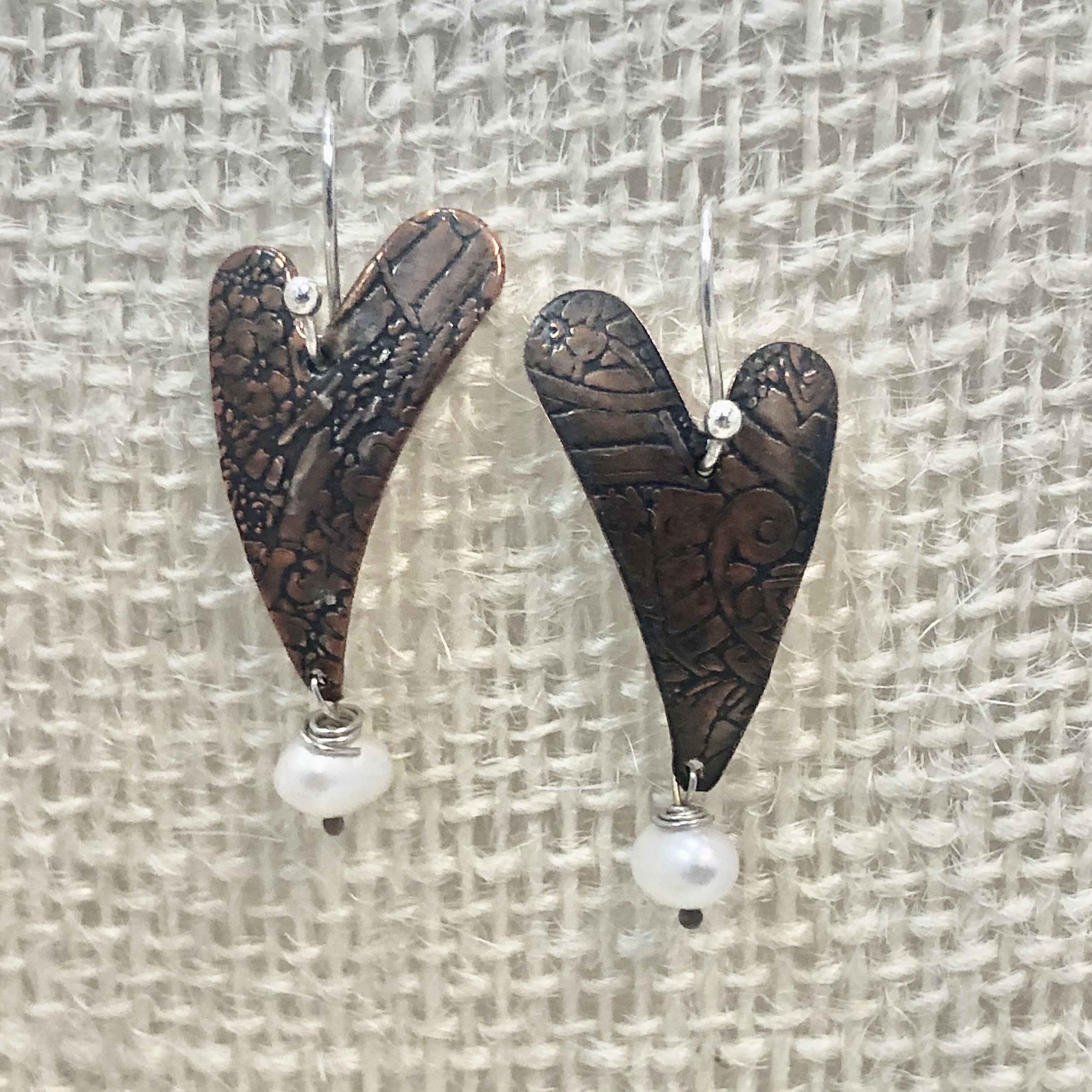 Copper Heart with Pearl Earring