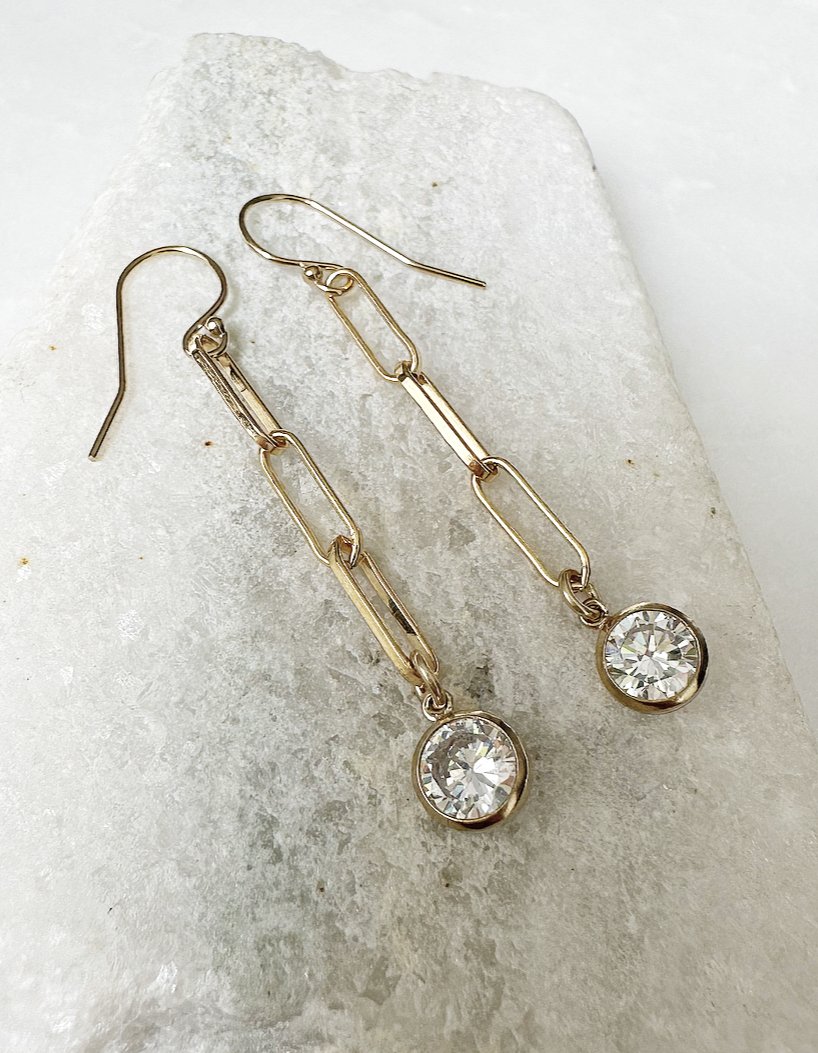 Image of Cubic Zirconia Paperclip Link Drop Earrings, 14k Gold Fill - Trunk Show by  RACH B Jewelry