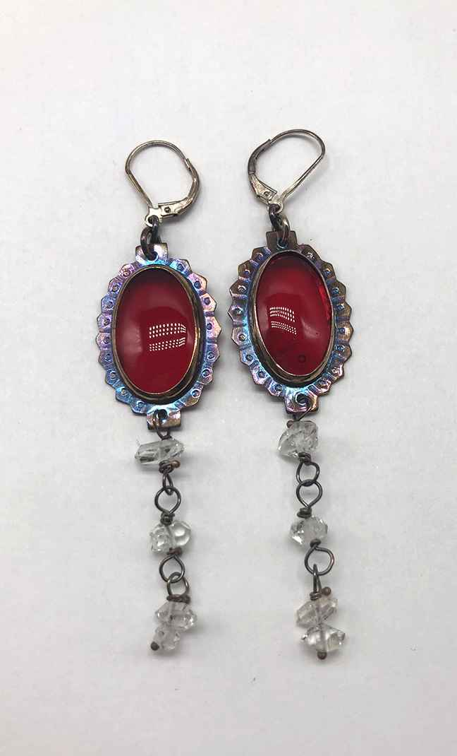 Image 1 for Sterling and Rosarita Glass with Herkimer Diamond Crystal Earrings Sterling and Rosarita Glass with Herkimer Diamond Crystal Earrings