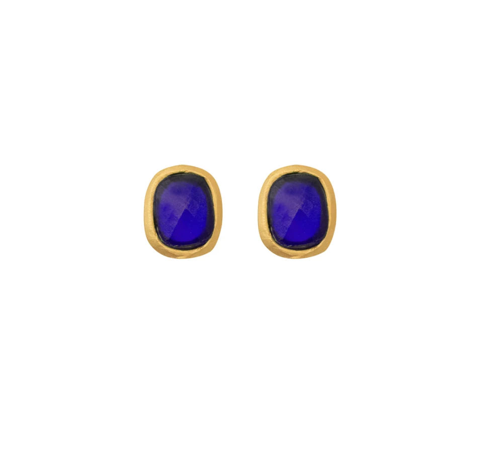 Image of Square Faceted Glass Post Earrings in Cobalt by Michael Vincent Michaud