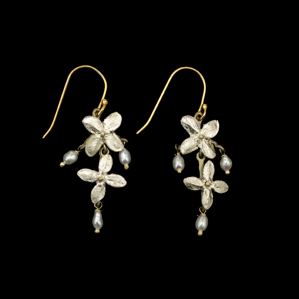 Image of White Hydrangea 2-Flower Wire Earrings by Michael Michaud