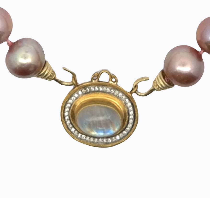 Image of Handmade 24 Karat Gold, Diamond and Moonstone Centerpiece with Sterling Silver Backing by Marcia McDonough