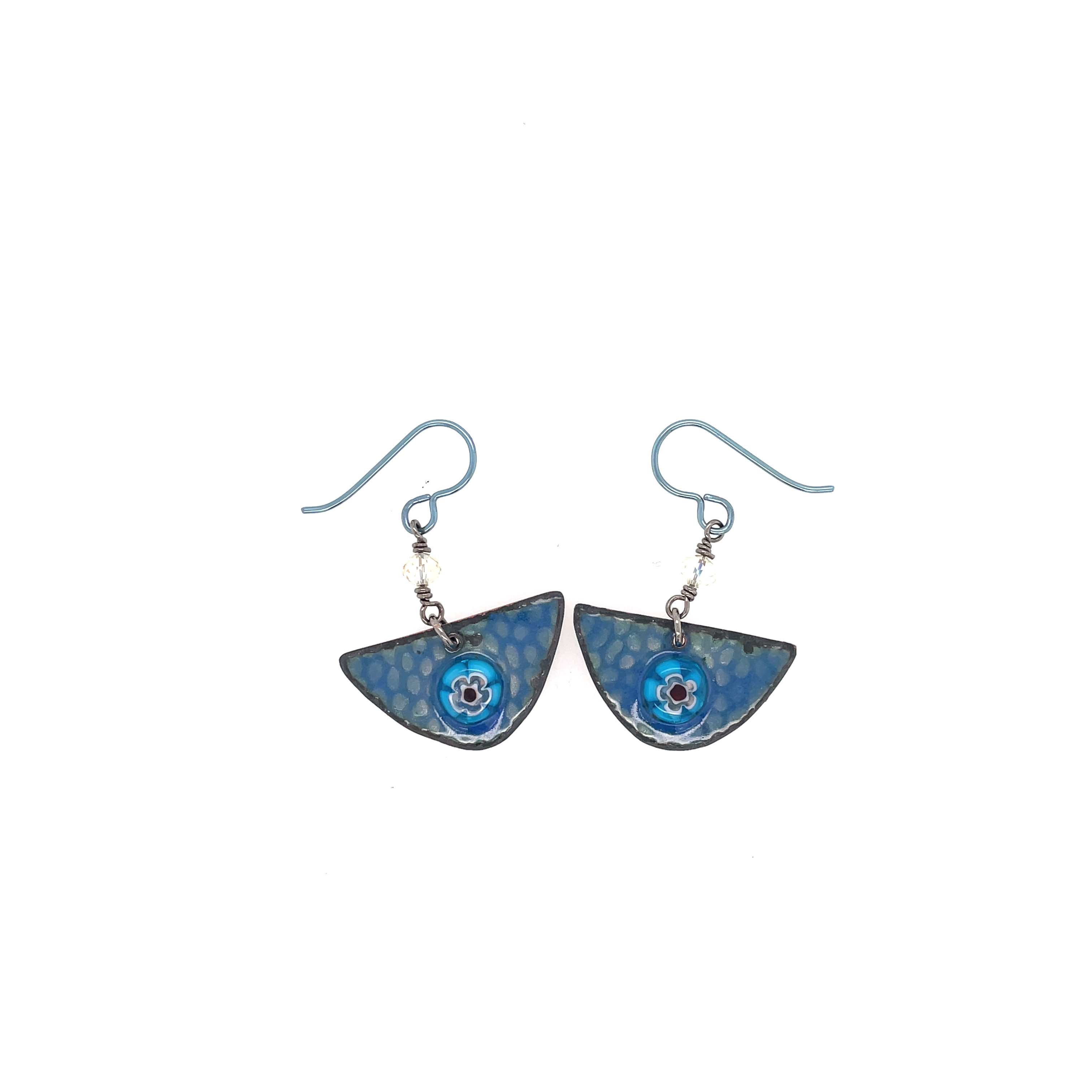 Blue Half Moon Earrings copper enamel