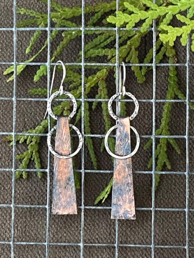 Image of Circle Stick SS Copper Long Earrings by Michelle Zjala Winter