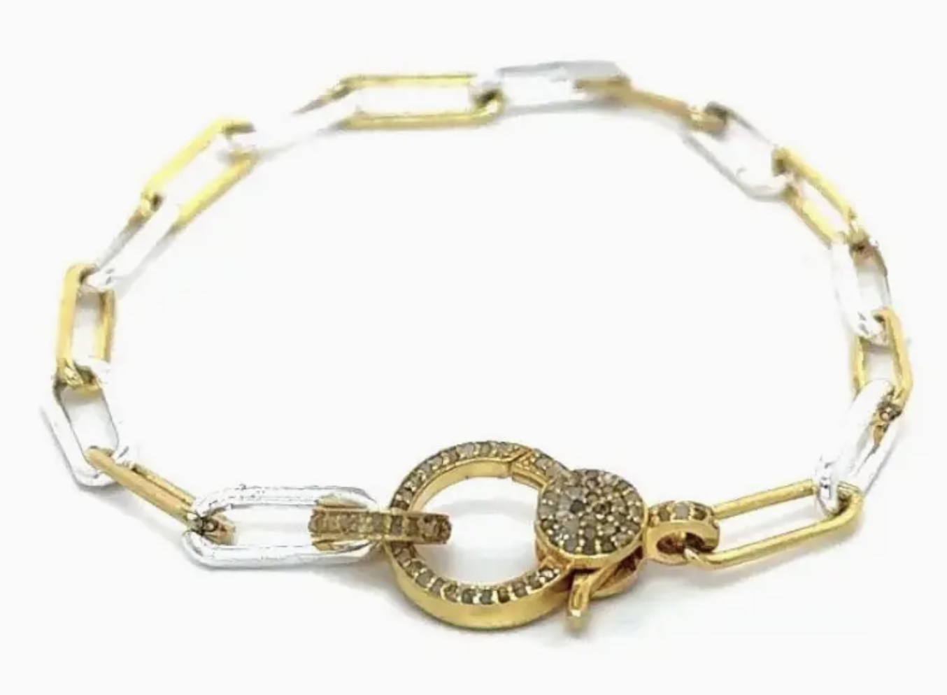 Image of Diamond Lock Mixed Metal Paperclip Bracelet, Size 7 by Mabel Chong