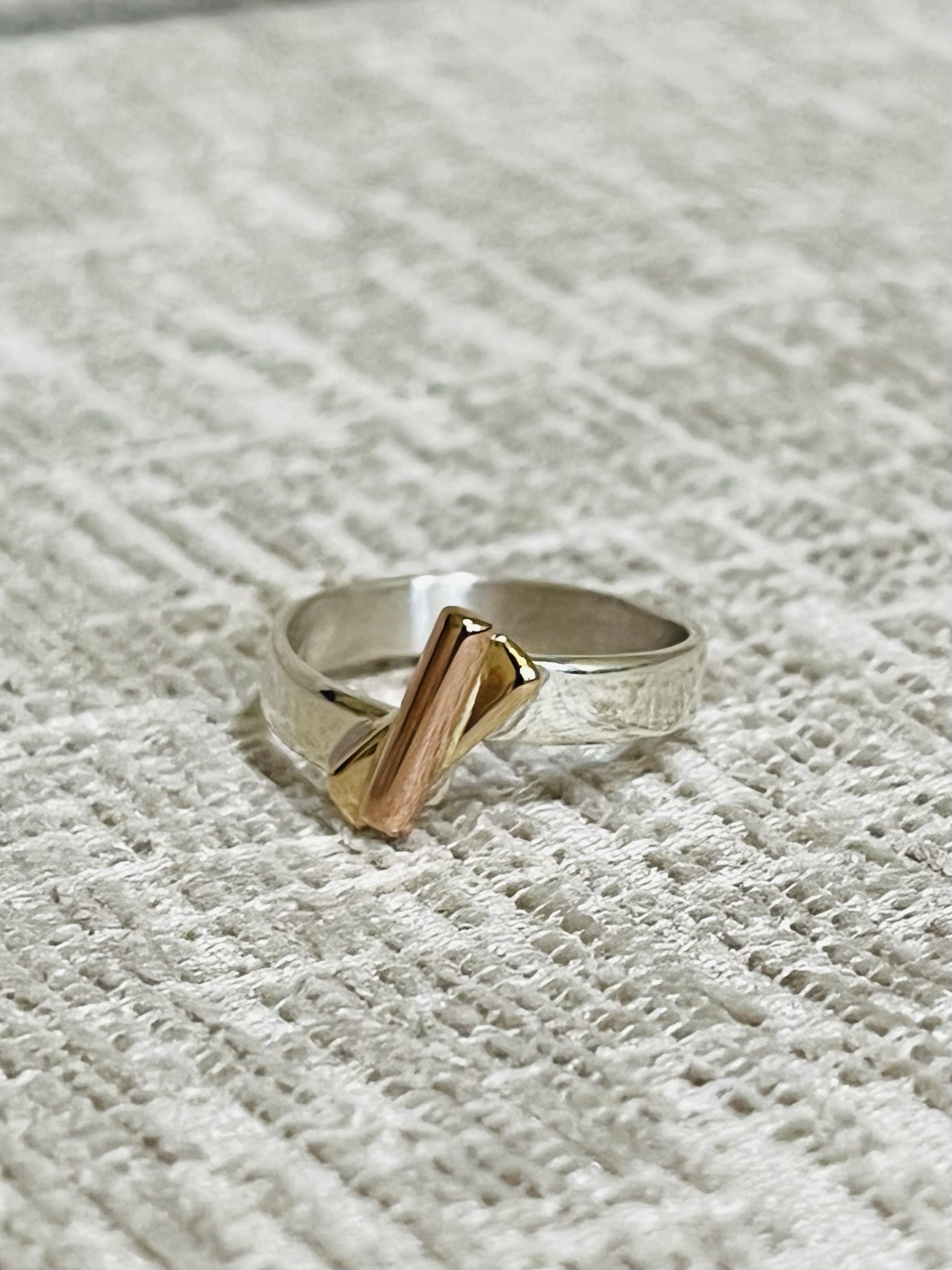 Image of Sterling Silver, 14kt White Gold, and 14kt Rose Gold Ring, Size 6.5 by Catherine Laing