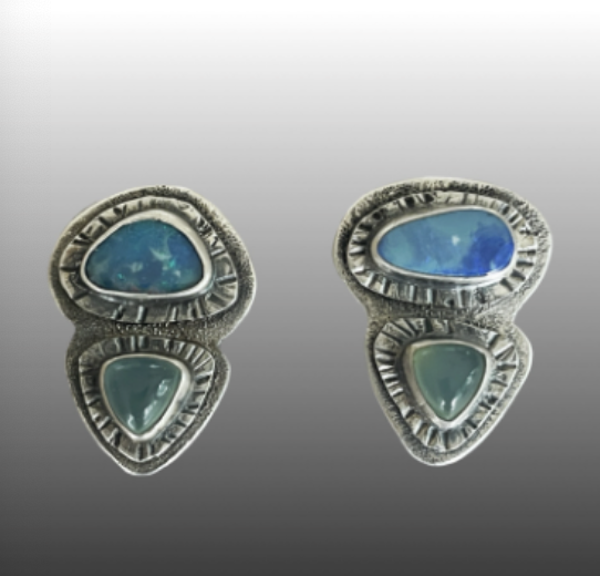 Image of Multistone Layered Sterling Silver Earrings by Pam Sable