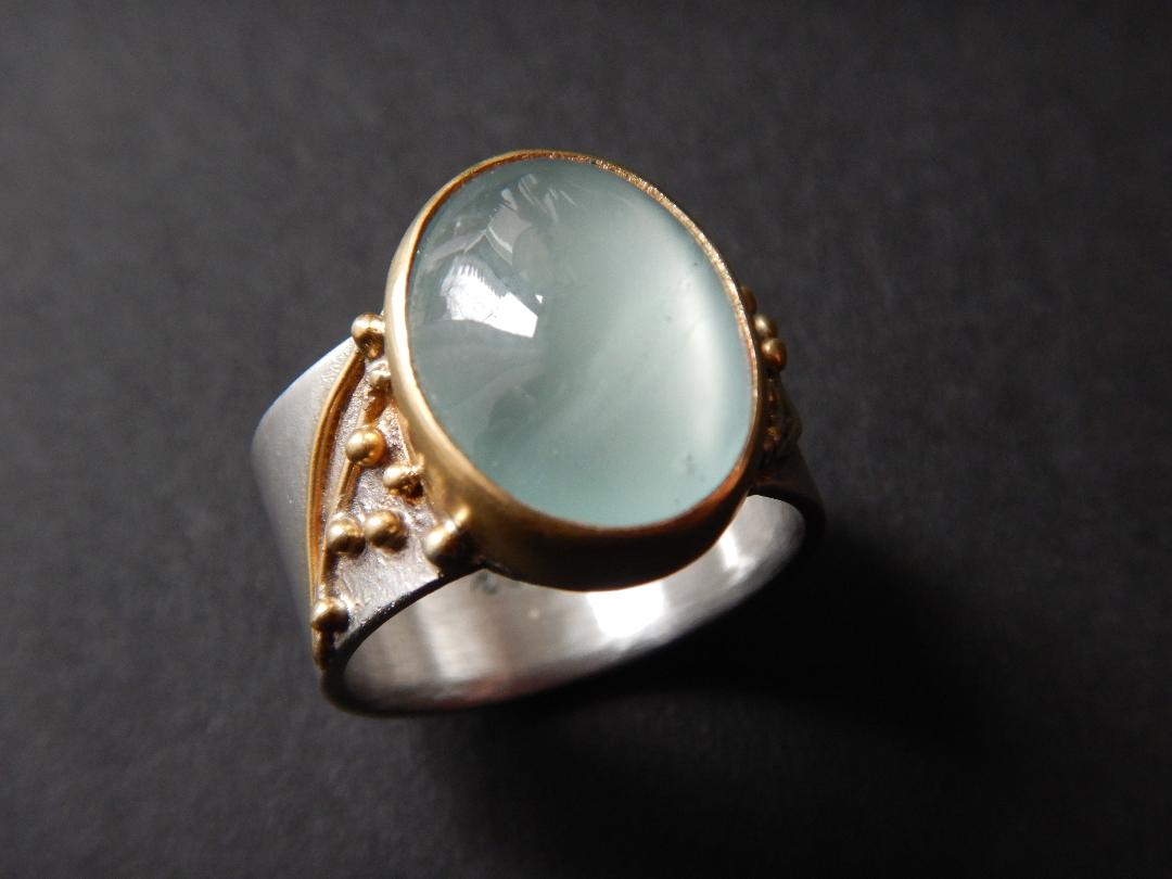 Botany Ring in Sterling Silver, 22k Gold with Aquamarine (5.6ct) - Size 7