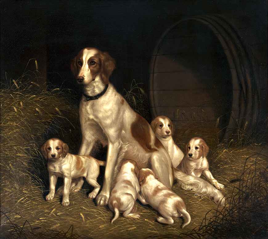 Setter Bitch and Pups by  Thomas Hewes Hinckley - Masterpiece Online
