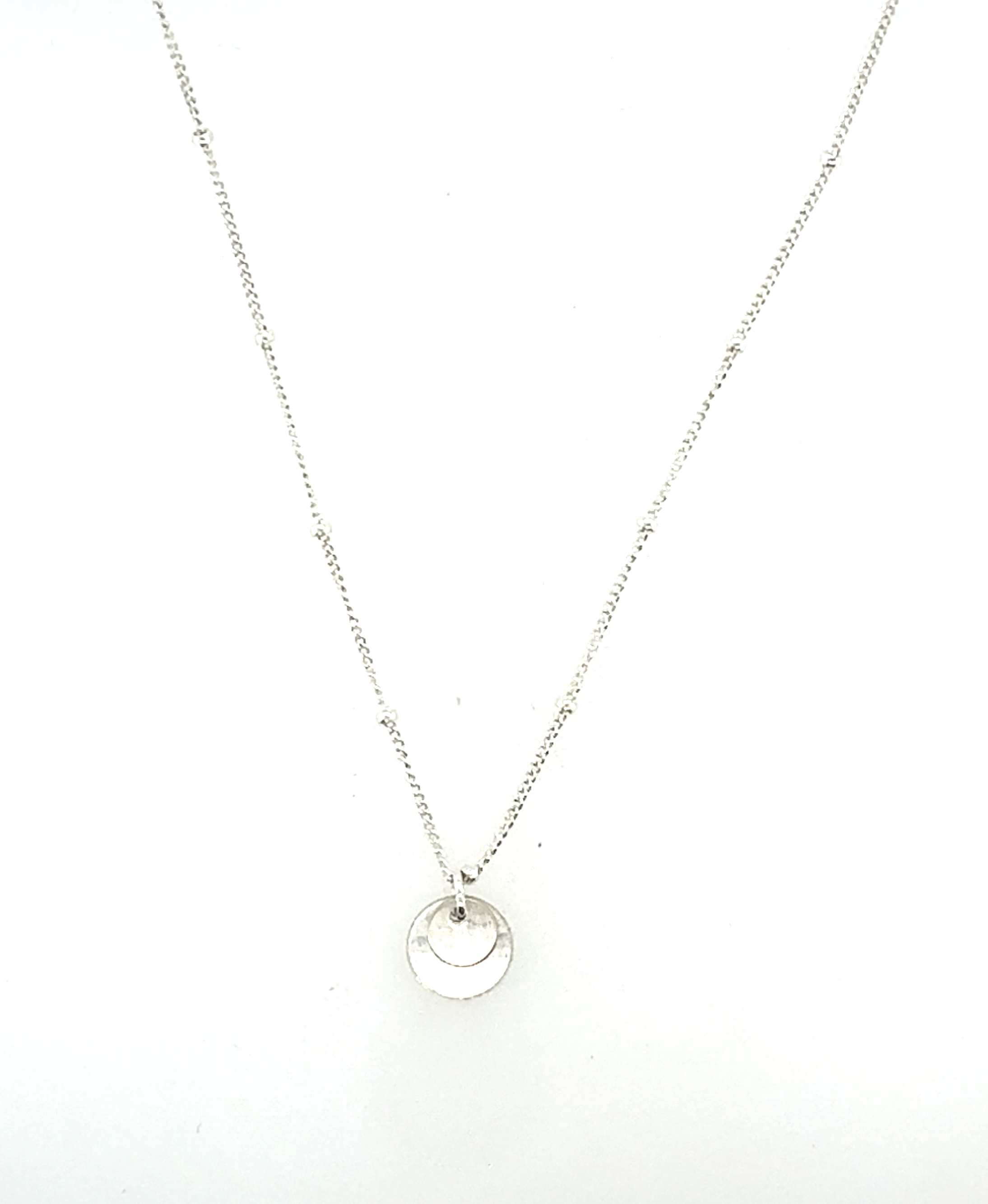 Image of Double Coin Stack Charm on Beaded Chain Necklace, Sterling by  RACH B Jewelry