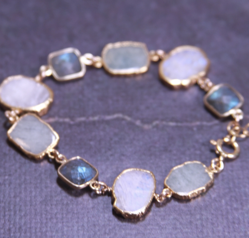 Como, Aquamarine, Moonstone, and Labradorite Bracelet