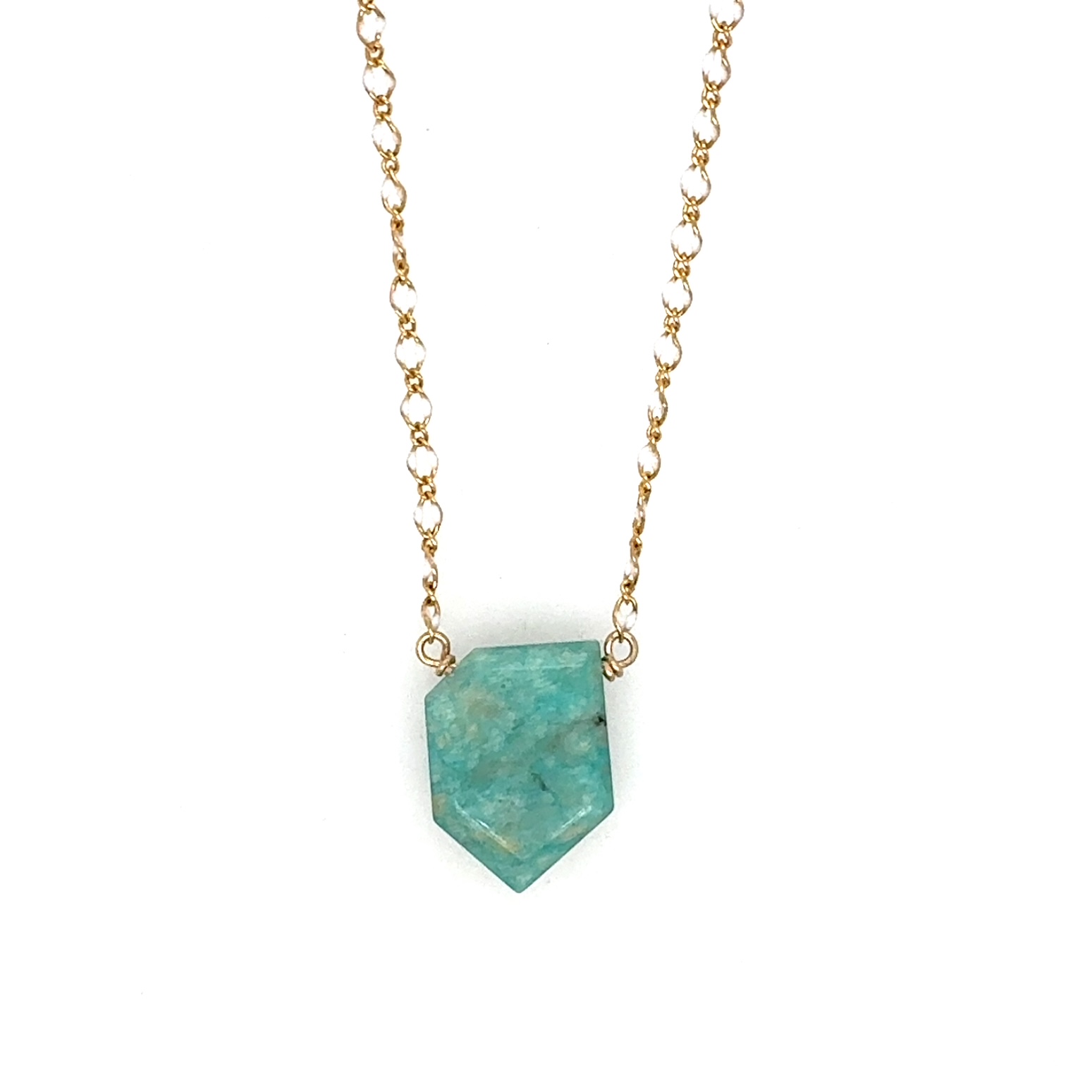Image of Amazonite Slab on White Enamel Chain Necklace, 14k Gold Fill - Trunk Show by  RACH B Jewelry