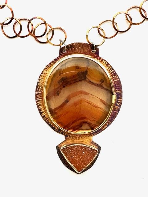 Luscious Sun Necklace, Sterling Silver, 22k, Piranha Agate Necklace