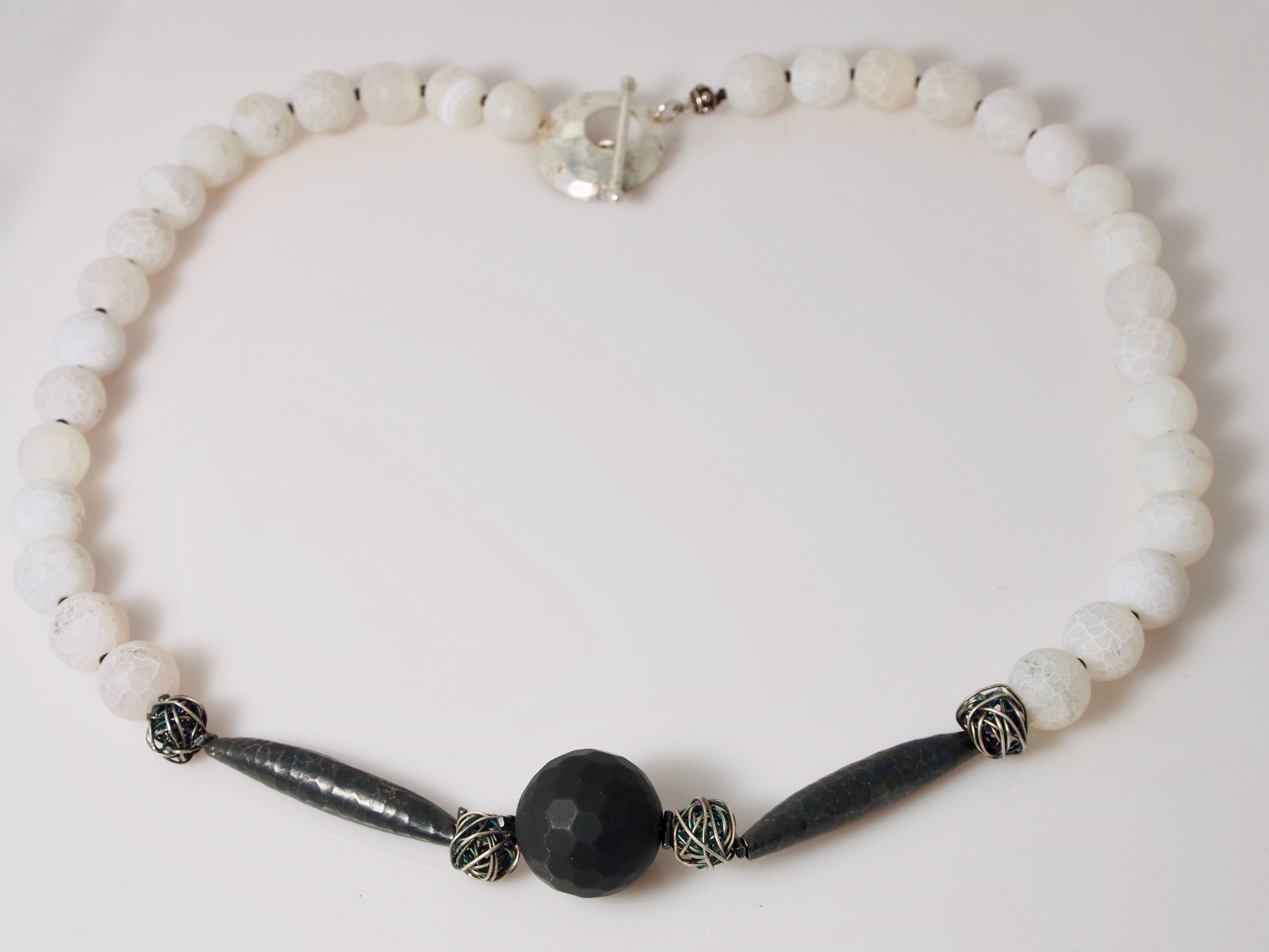 Black and White Necklace - Sterling Silver/Onyx/White Agate