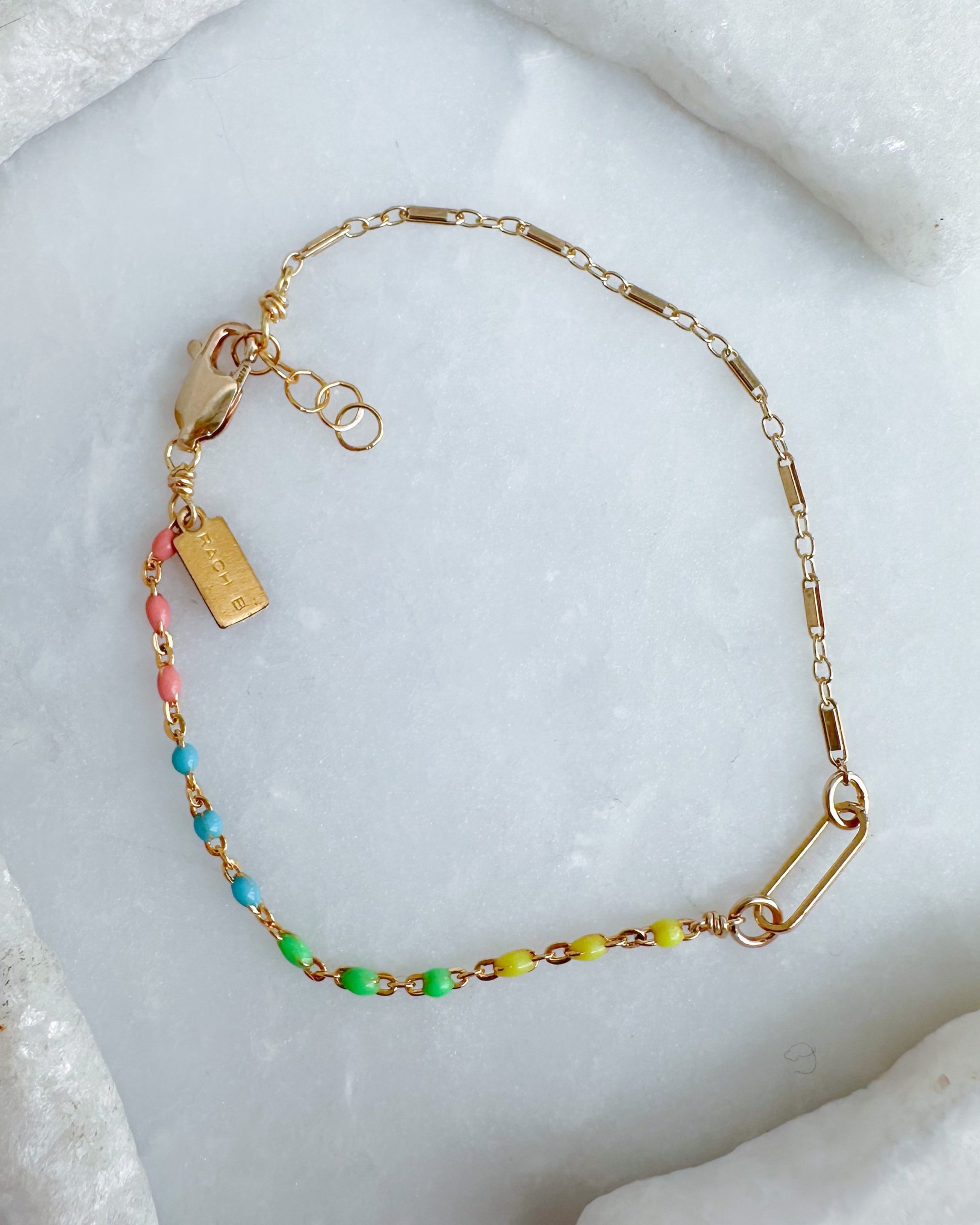 Image of Enamel and Bar Link Chain Bracelet - 14k Gold Fill - Trunk Show by  RACH B Jewelry