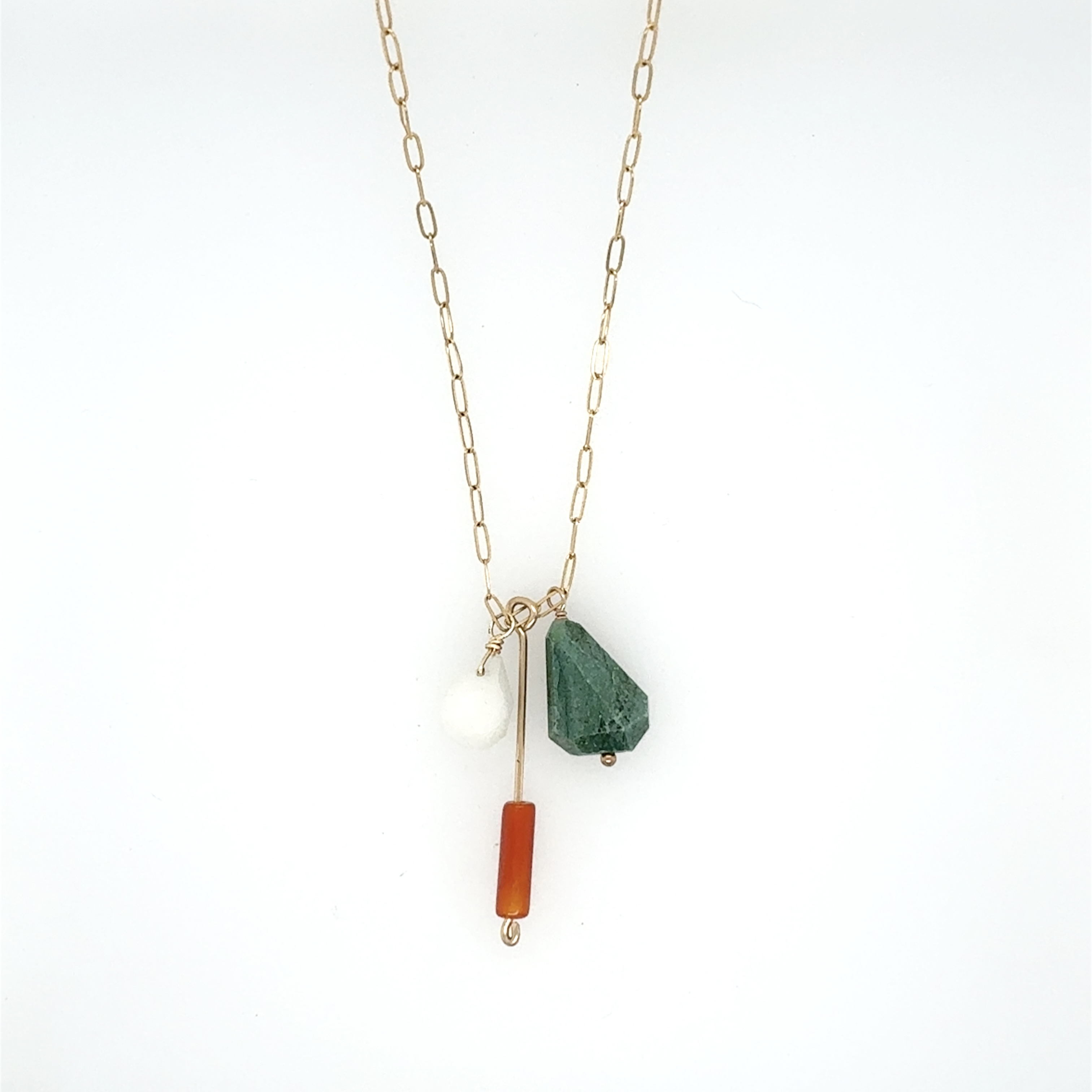 Image of Carnelian, Turquoise, and White Jade Cluster Necklace, 14k Gold Fill - Trunk Show by  RACH B Jewelry