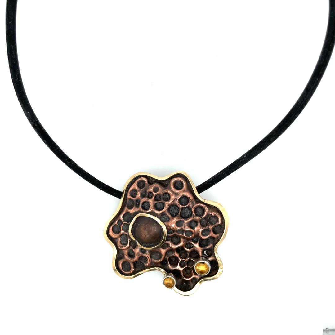 Image of Double Texture Pendant, Brass, Copper and Citrine by Sue Sachs