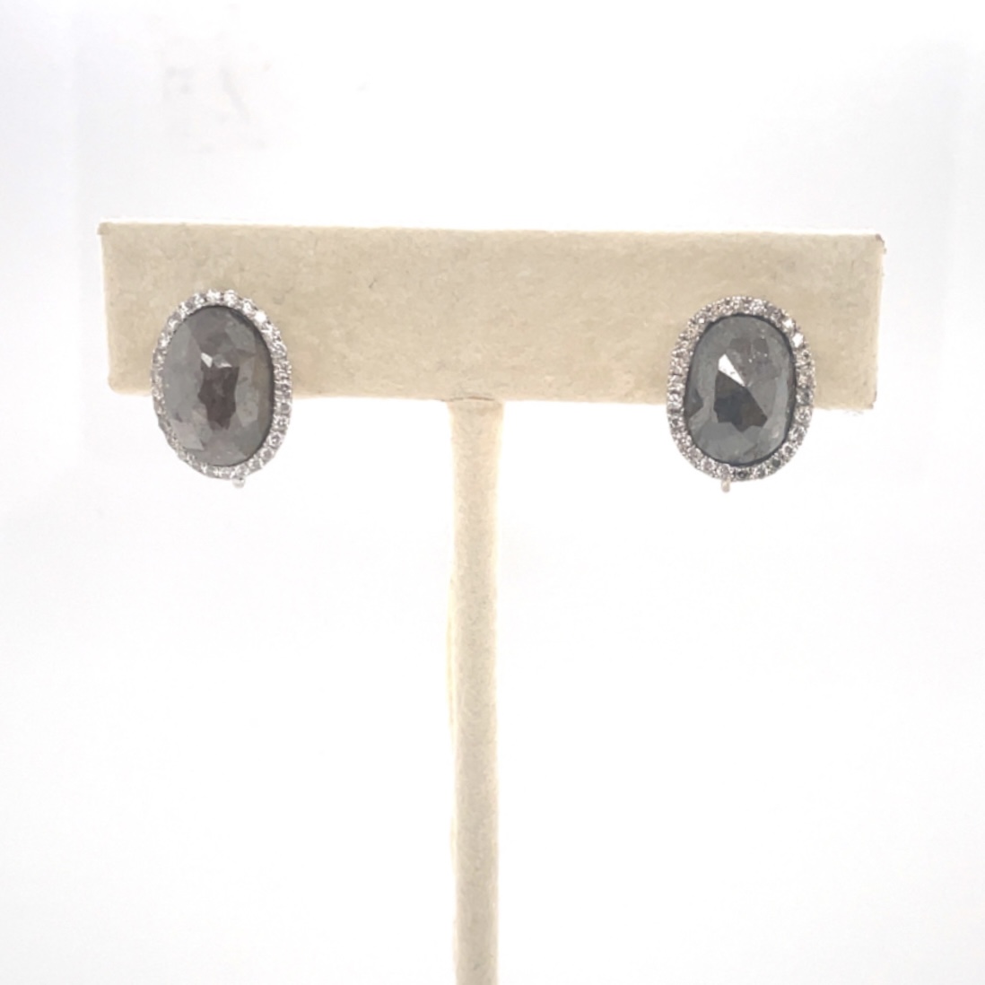 Rose Cut Oval Brown Diamond Studs with Tiny White Diamond Angles