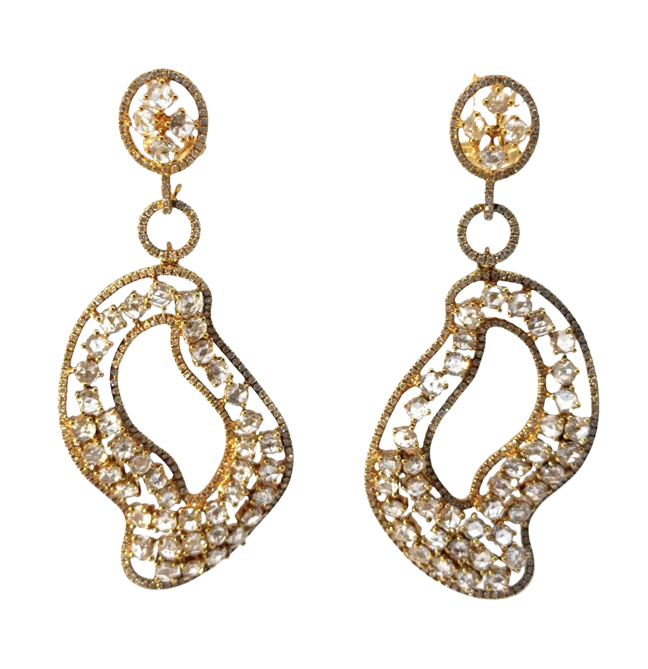 Image of 18 Karat Yellow Gold and Rose Cut Fancy Diamond Earrings with Detachable Misshapen Jumbo Dangles by Marcia McDonough