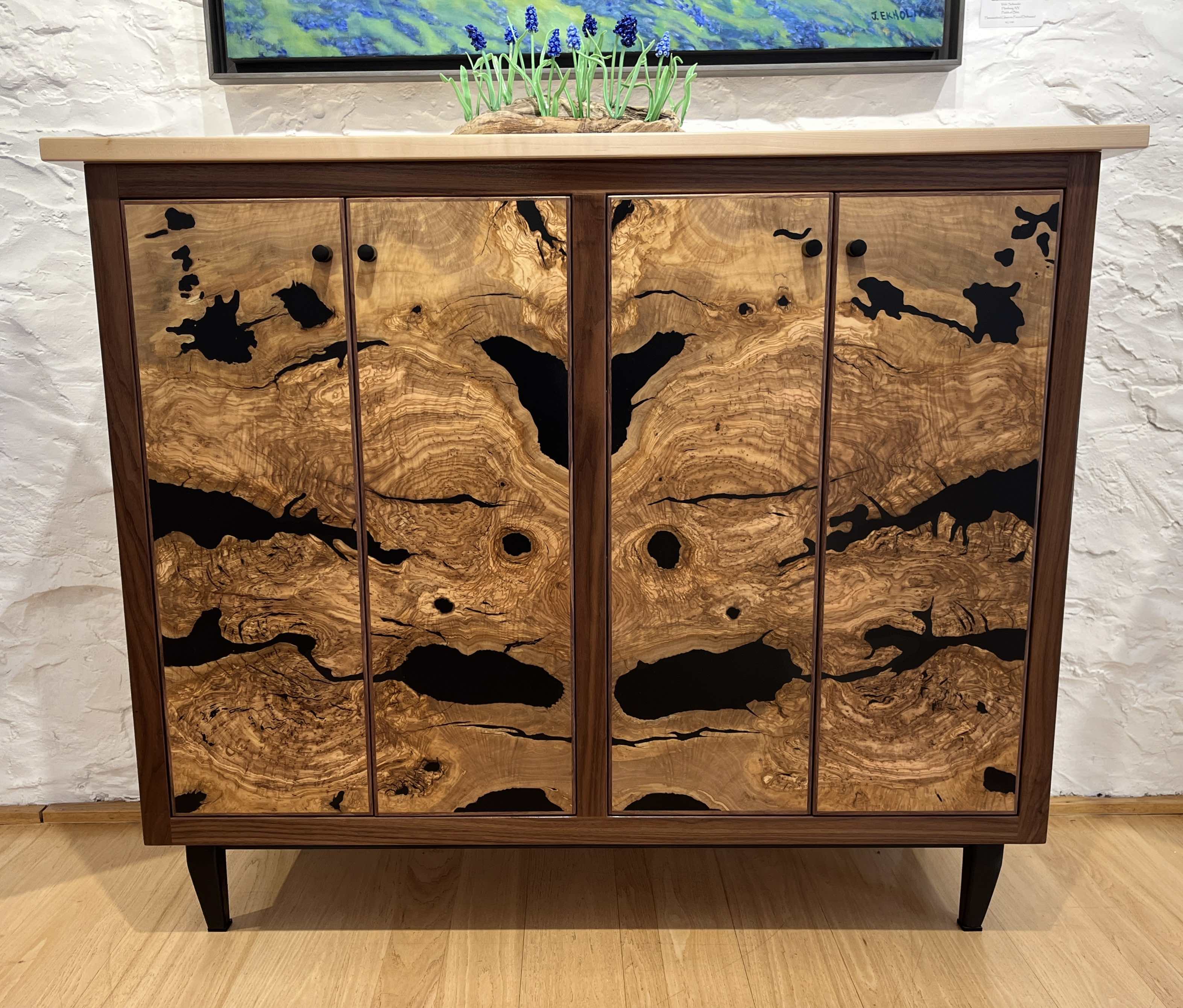 Walnut and Mediterranean Olive Wood Rorschach Cabinet