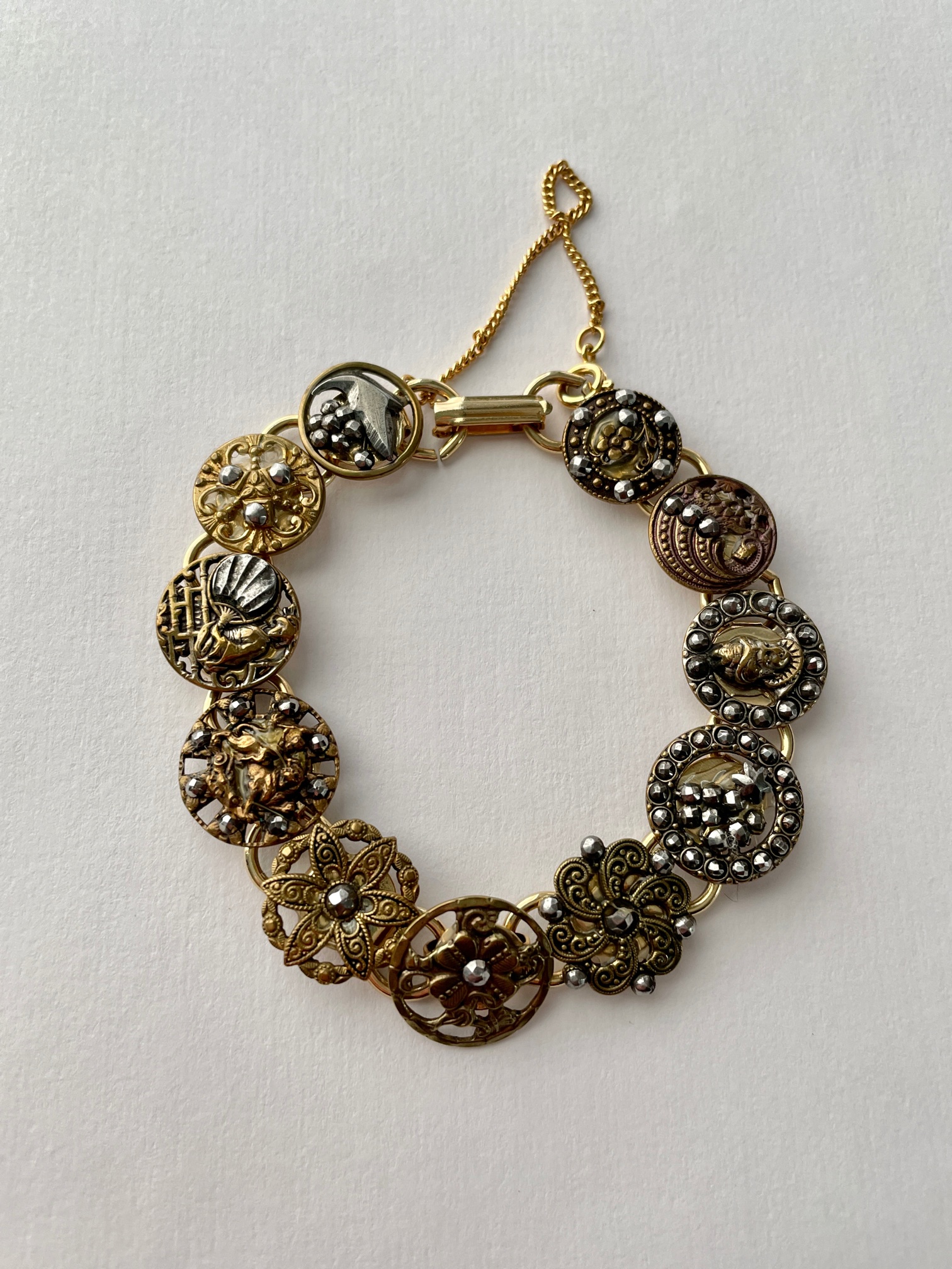 Brass and Cut Steel Buttons with Filigree and Cut-Out Designs Bracelet