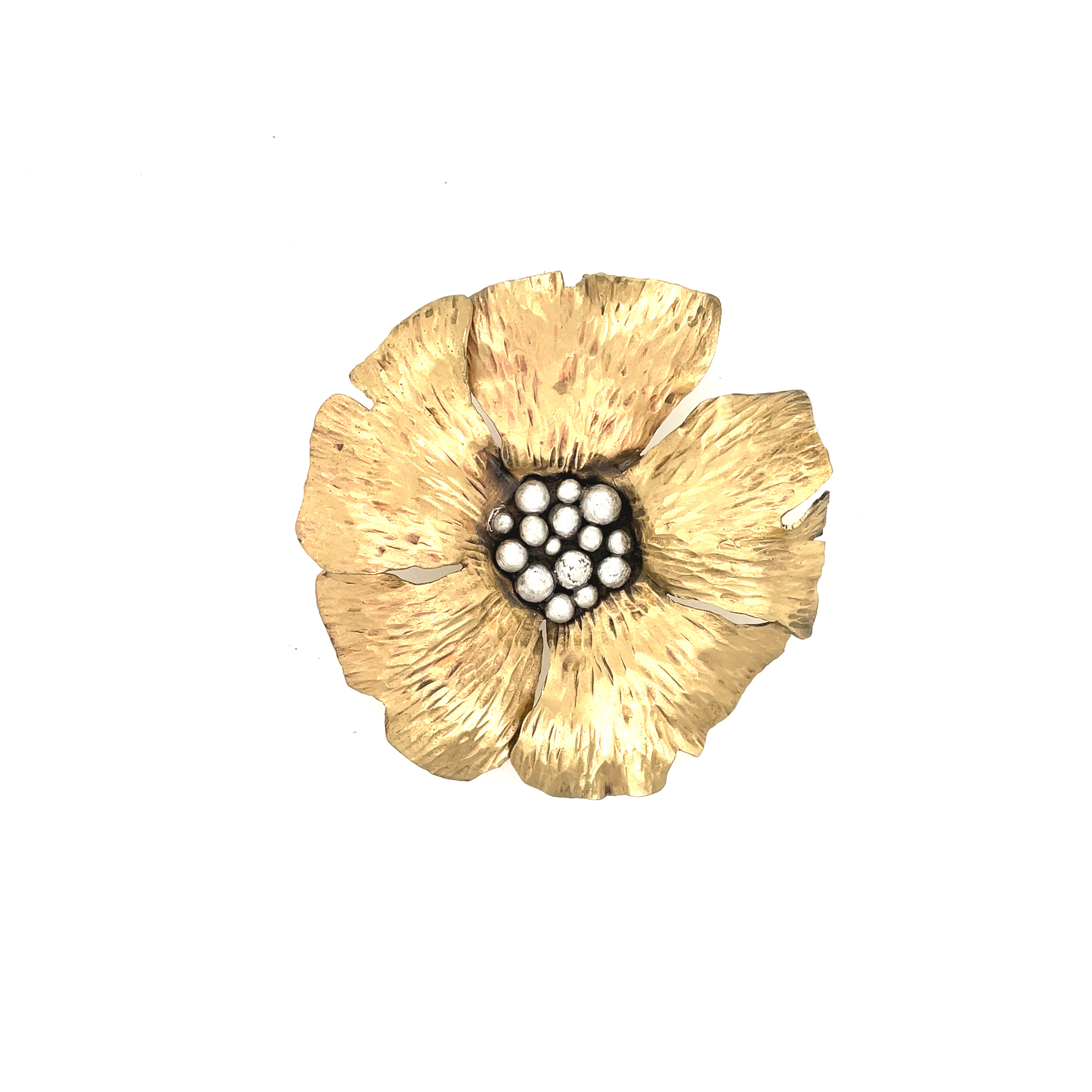 Poppy Flower Pin/Pendant, Brass, Silver