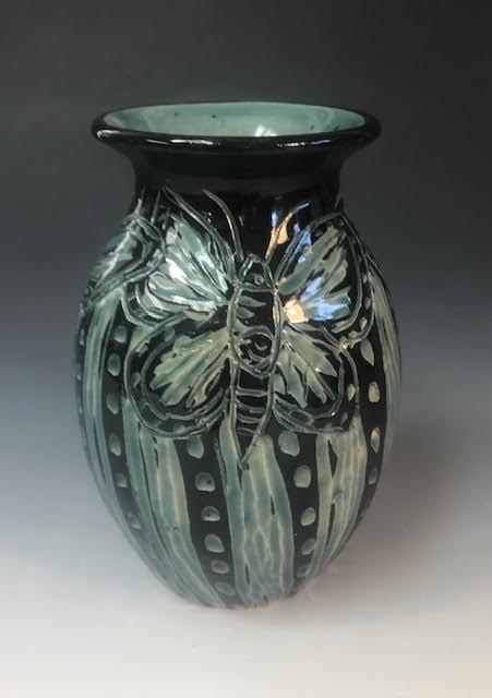 Image of Small Blue Green Butterfly Vase by Nancy Briggs