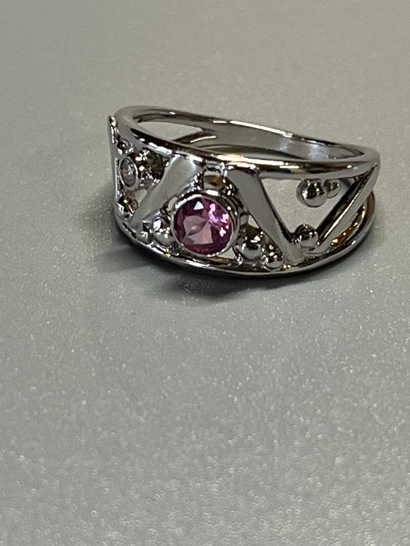 Pink Sapphire Diamond Ring, 14kt White gold, .37ct Pink Sapphire, .05ct. Diamond, Size 6 1/2