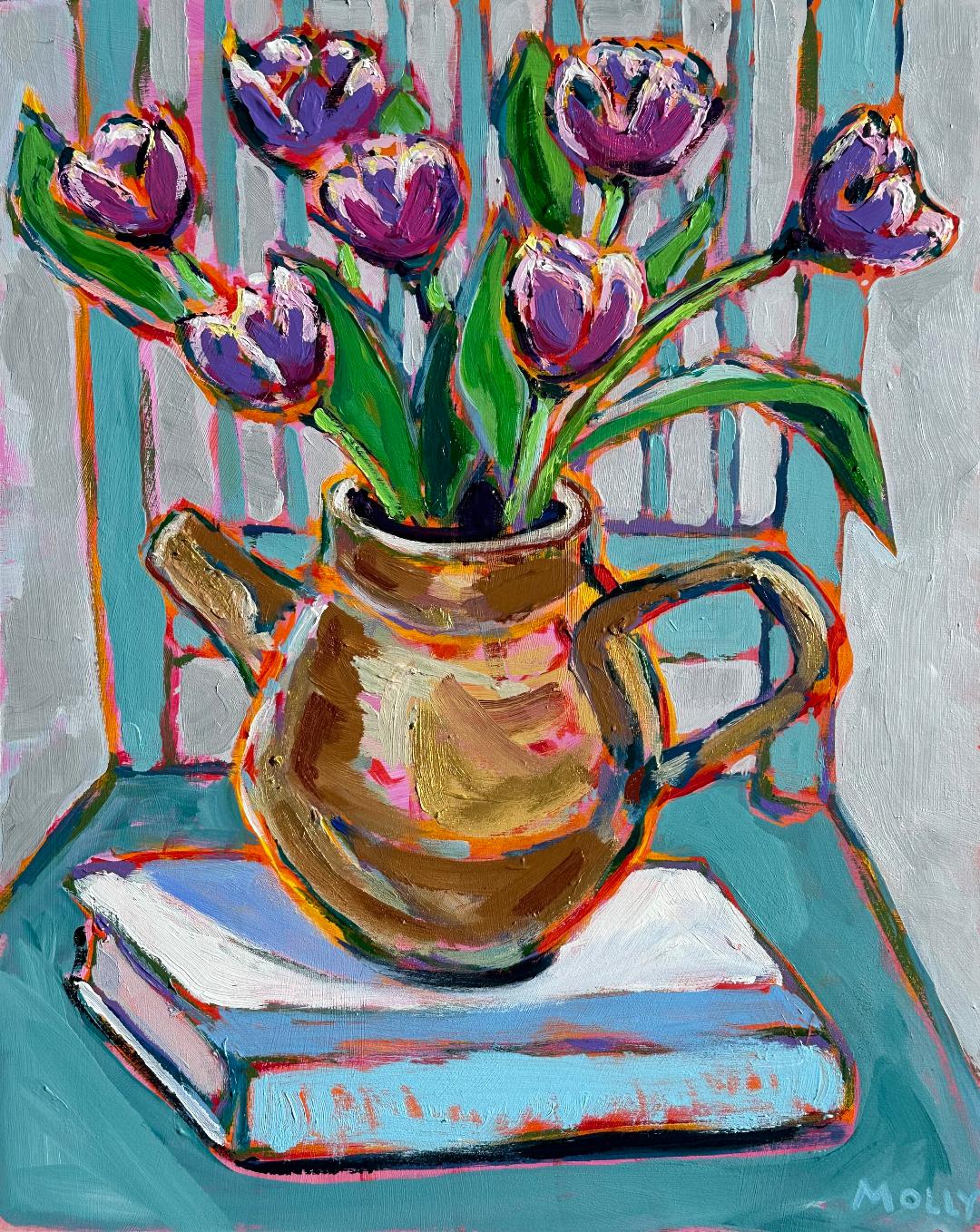Tulips, Clay Pitcher, & Book