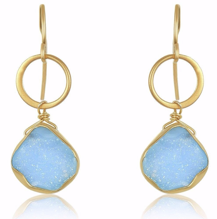 Blue Moon Druzy Earrings, Blue - Gold-Filled