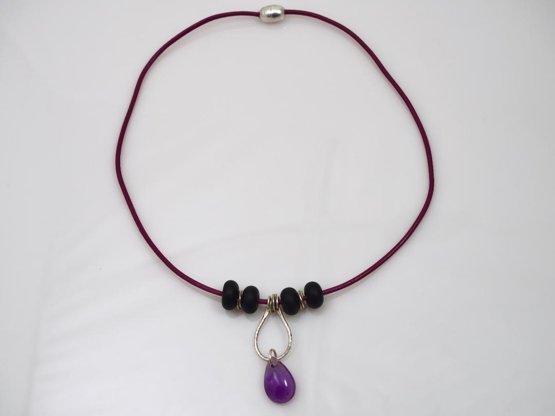 Image of Leather/Amethyst/Sterling Necklace by Barbara Rand